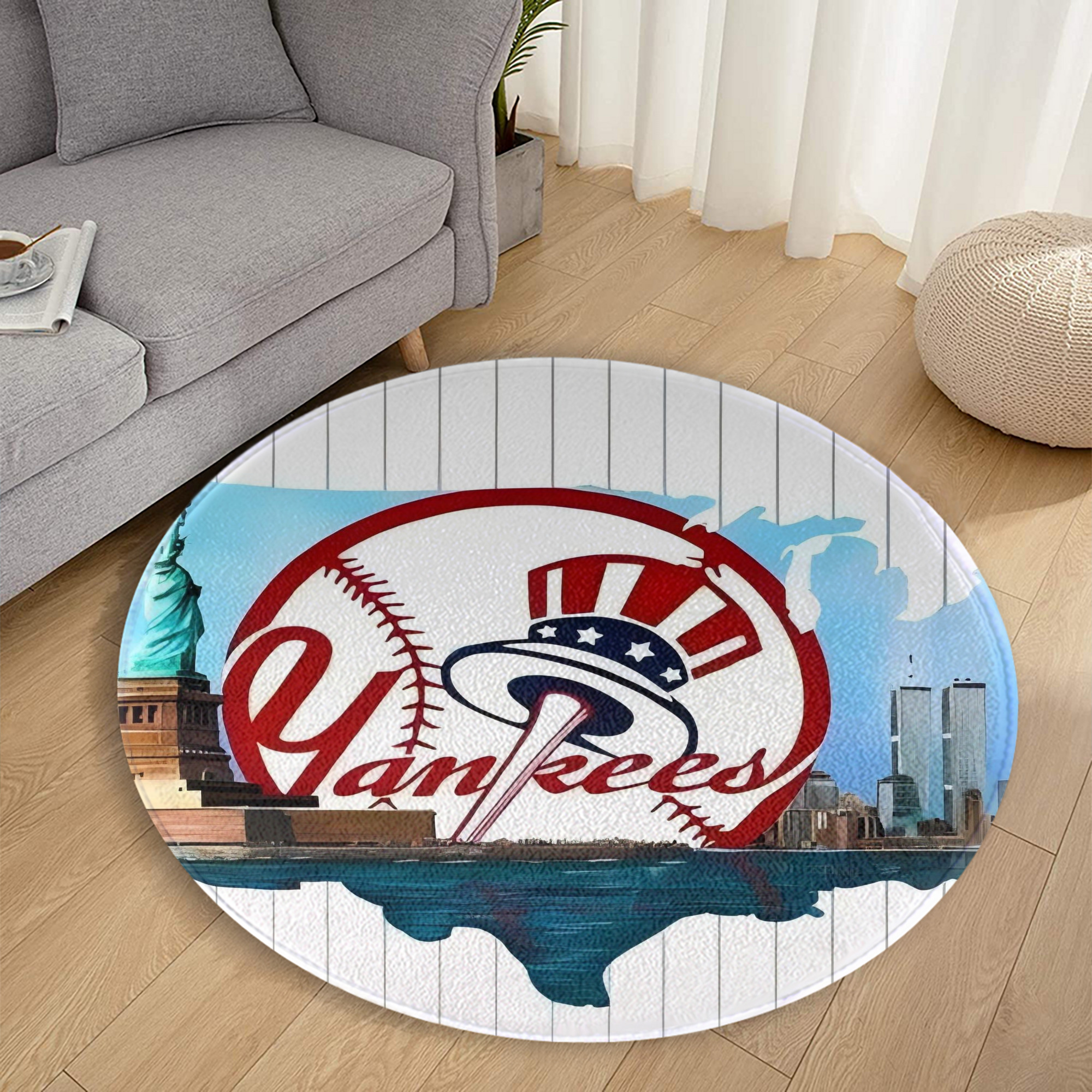 New York Yankees 352 Round Floor Mat – Soft Flannel & High-Density Sponge Core – Non-Slip Dot Backing – Durable Stitched Edges – Quick-Dry & Breathable – Perfect For Home, Bathroom & Living Room