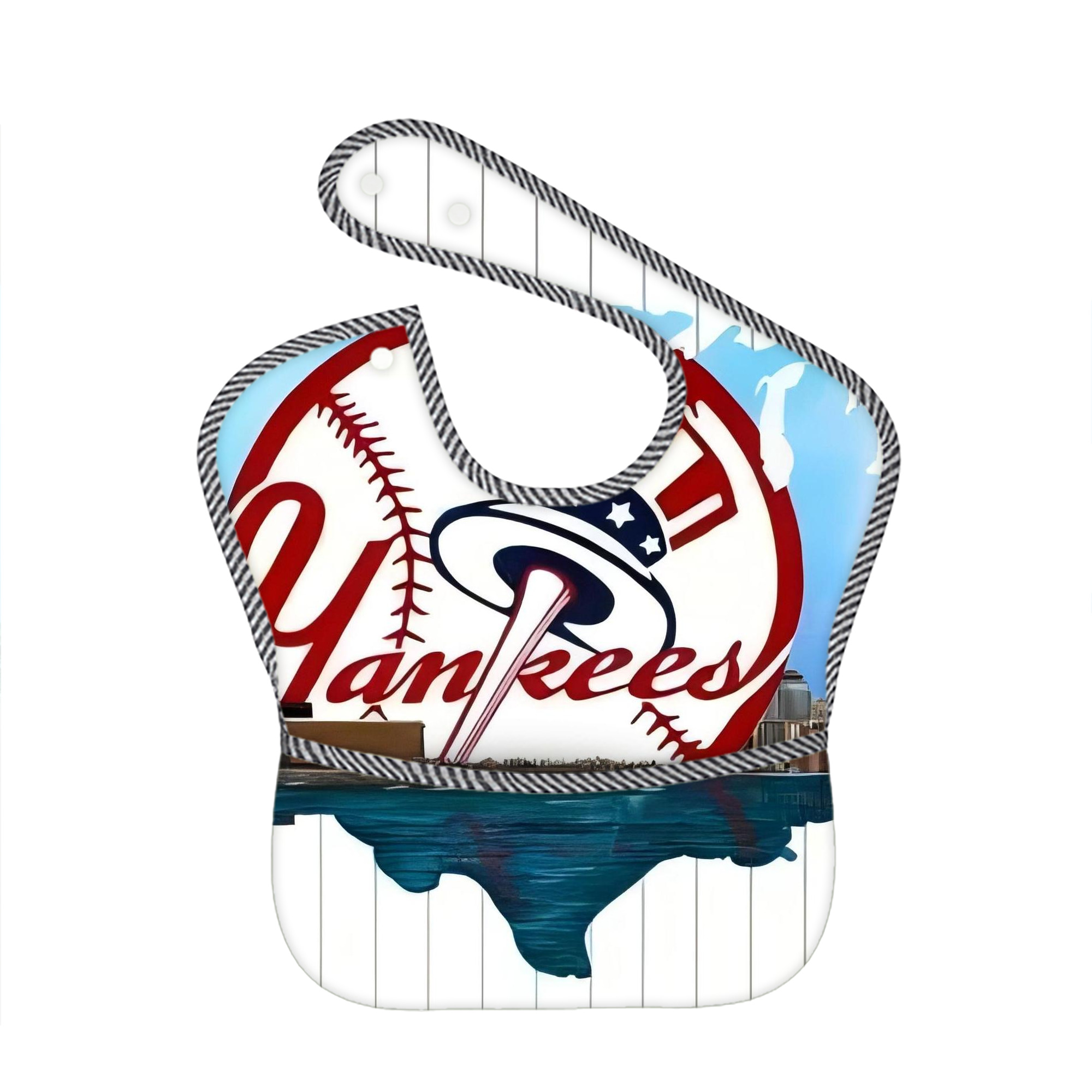 New York Yankees 352 Adjustable Waterproof Toddler Bib – Full-Print Durable Polyester – Foldable Crumb Pocket – Easy Snap Closure – Soft