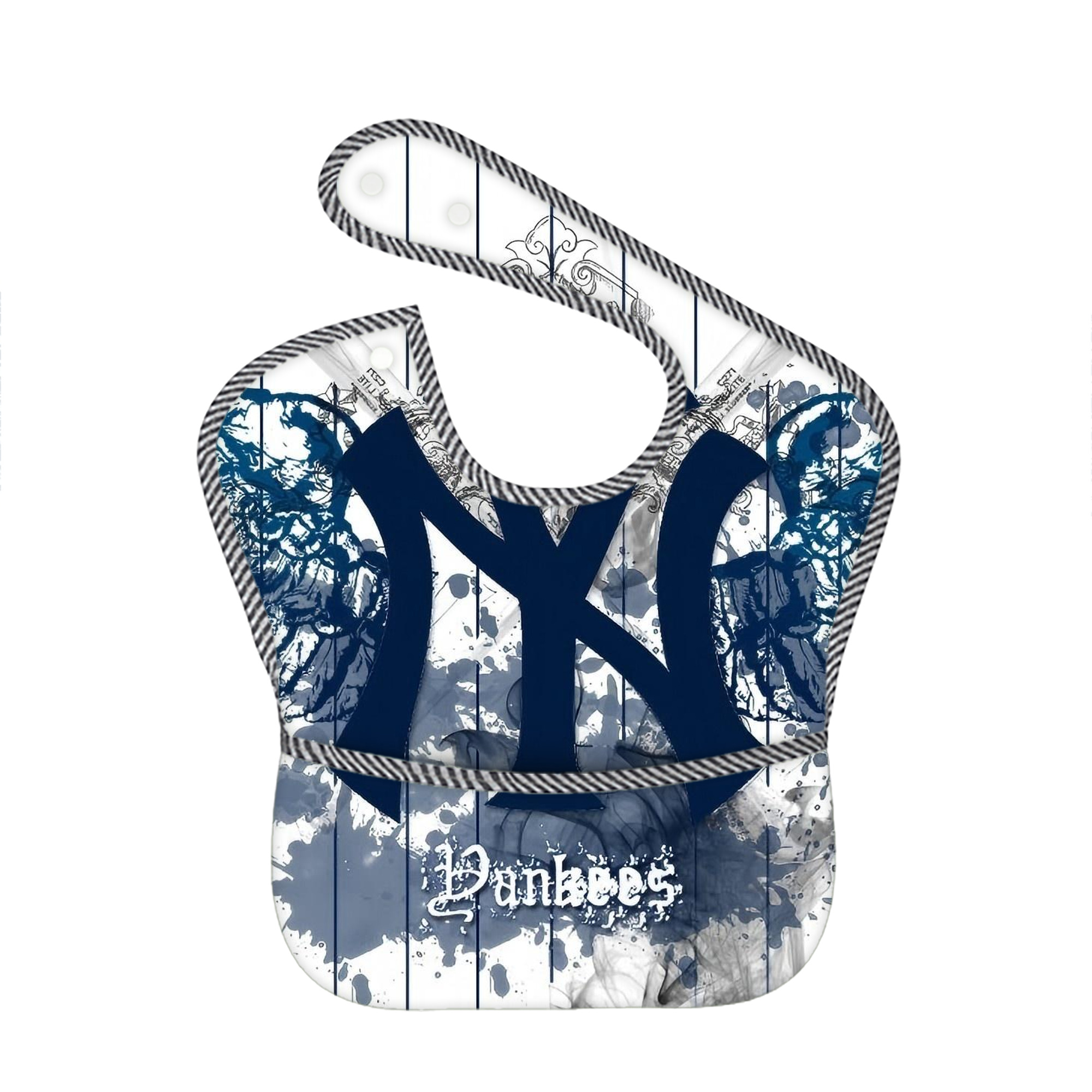 New York Yankees 353 Adjustable Waterproof Toddler Bib – Full-Print Durable Polyester – Foldable Crumb Pocket – Easy Snap Closure – Soft