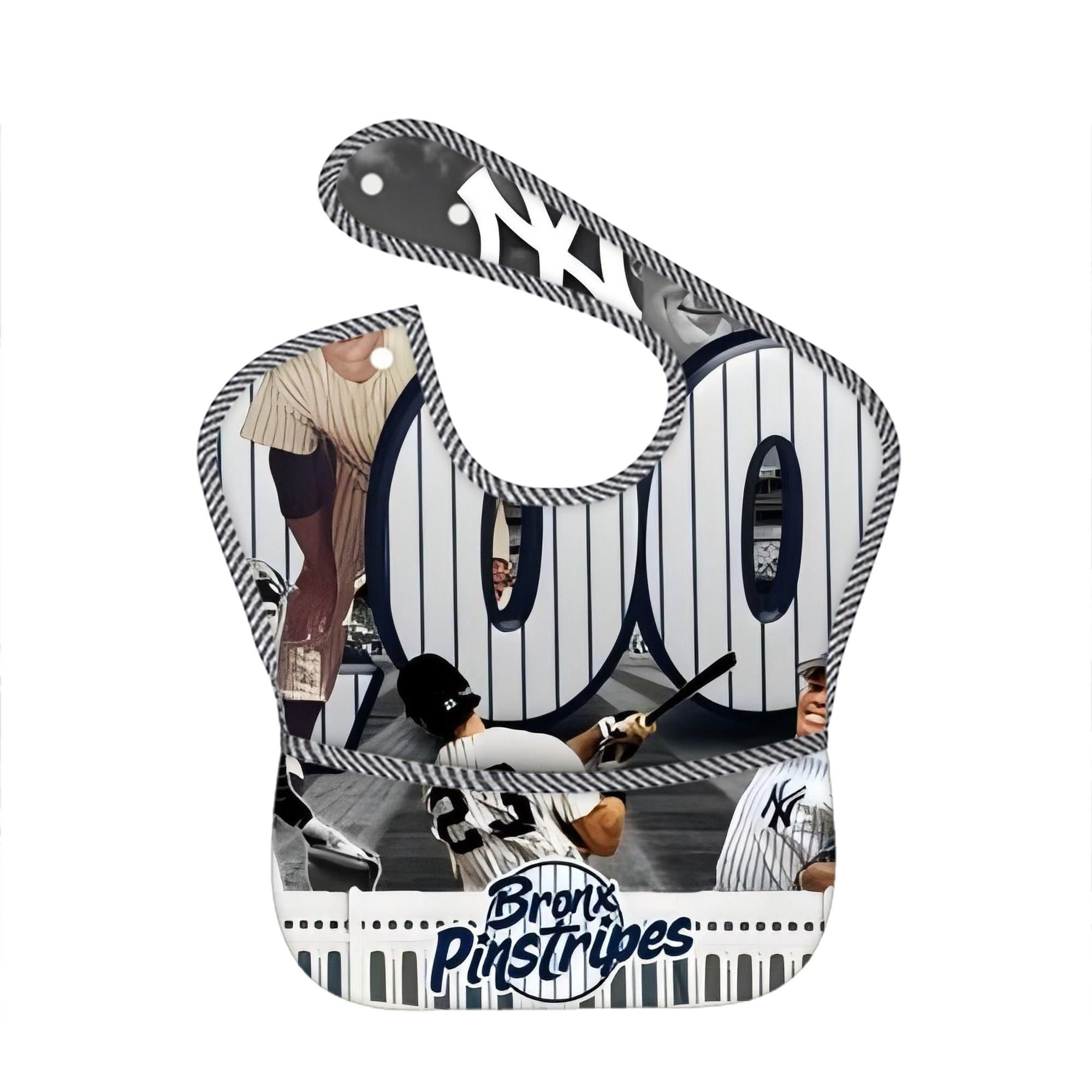 New York Yankees 357 Adjustable Waterproof Toddler Bib – Full-Print Durable Polyester – Foldable Crumb Pocket – Easy Snap Closure – Soft
