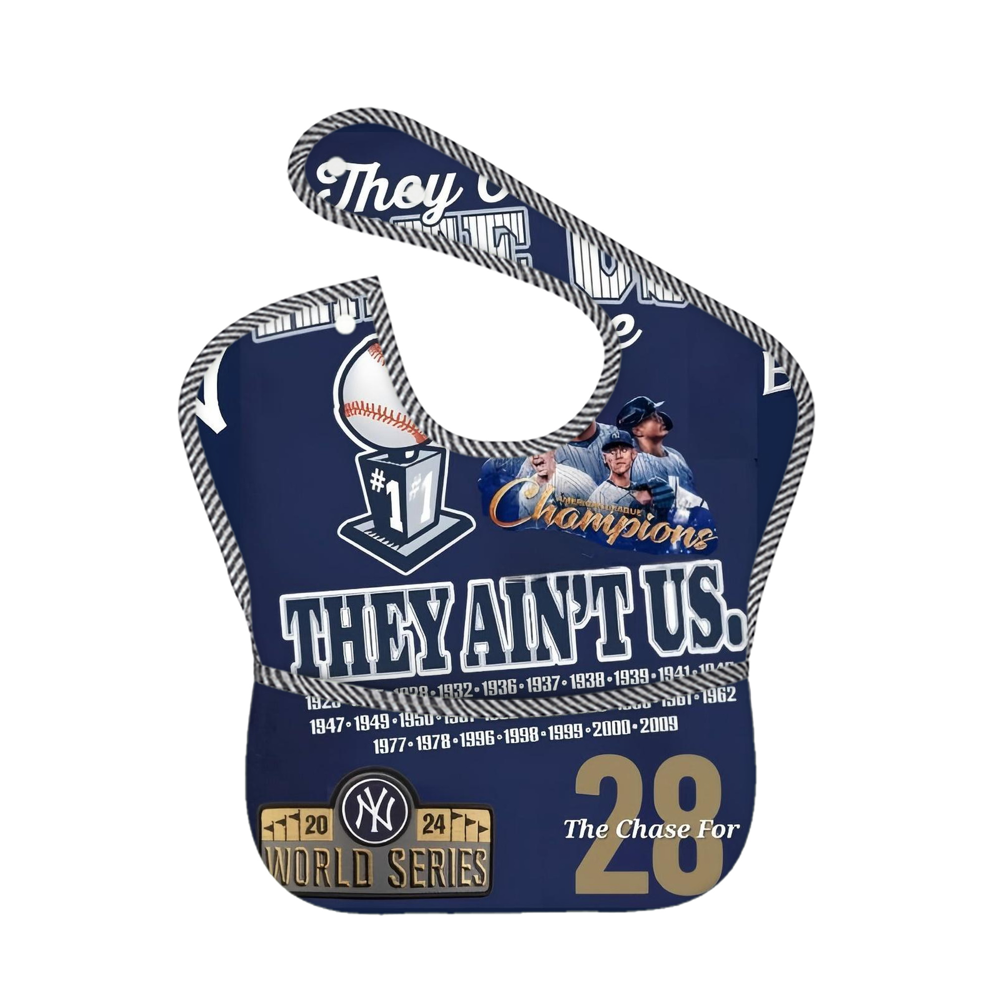 New York Yankees 358 Adjustable Waterproof Toddler Bib – Full-Print Durable Polyester – Foldable Crumb Pocket – Easy Snap Closure – Soft