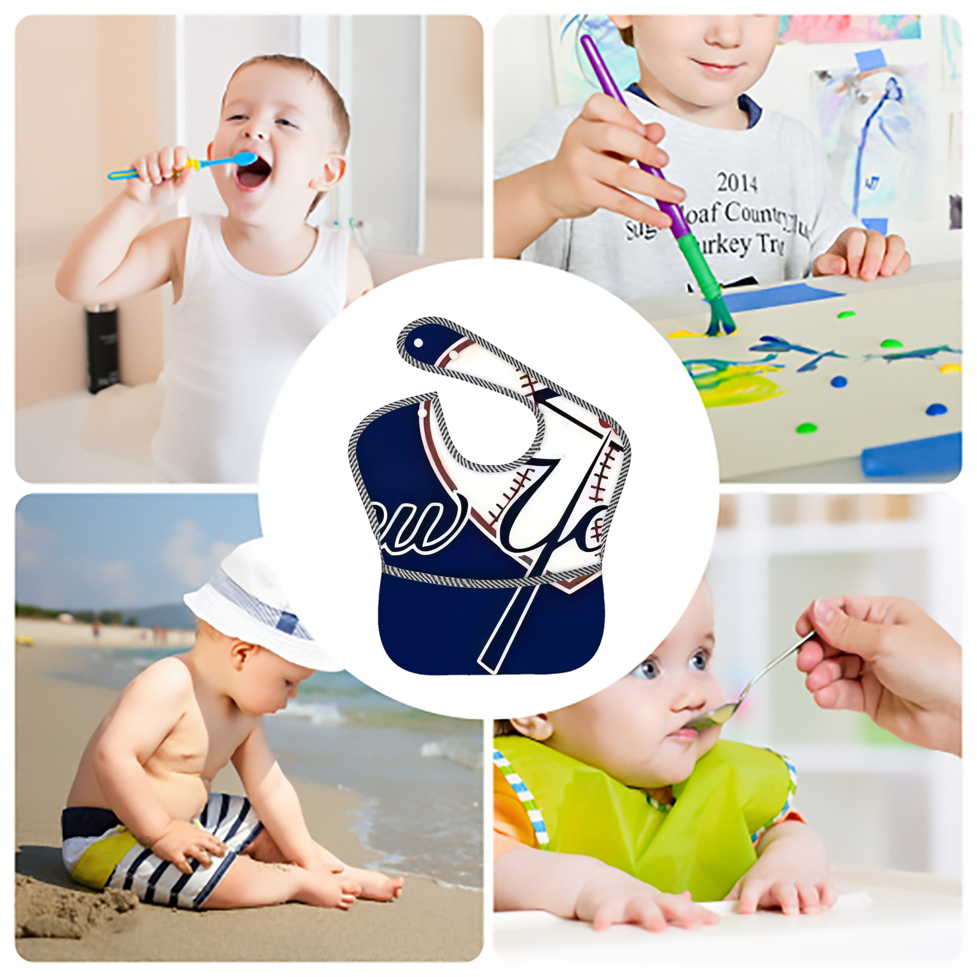 New York Yankees 354 Adjustable Waterproof Toddler Bib – Full-Print Durable Polyester – Foldable Crumb Pocket – Easy Snap Closure – Soft