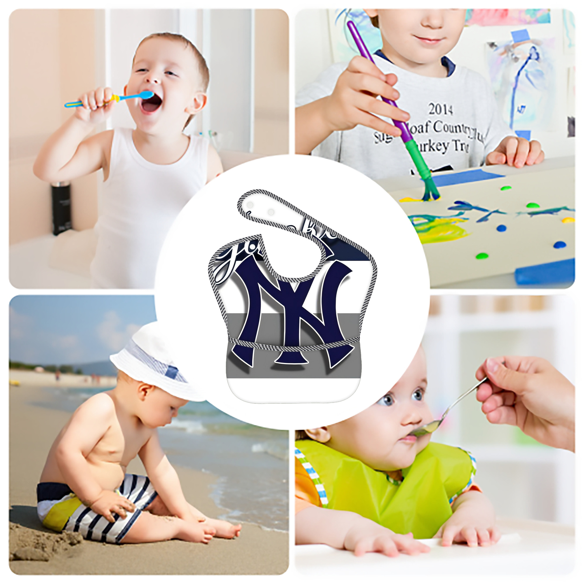 New York Yankees 356 Adjustable Waterproof Toddler Bib – Full-Print Durable Polyester – Foldable Crumb Pocket – Easy Snap Closure – Soft