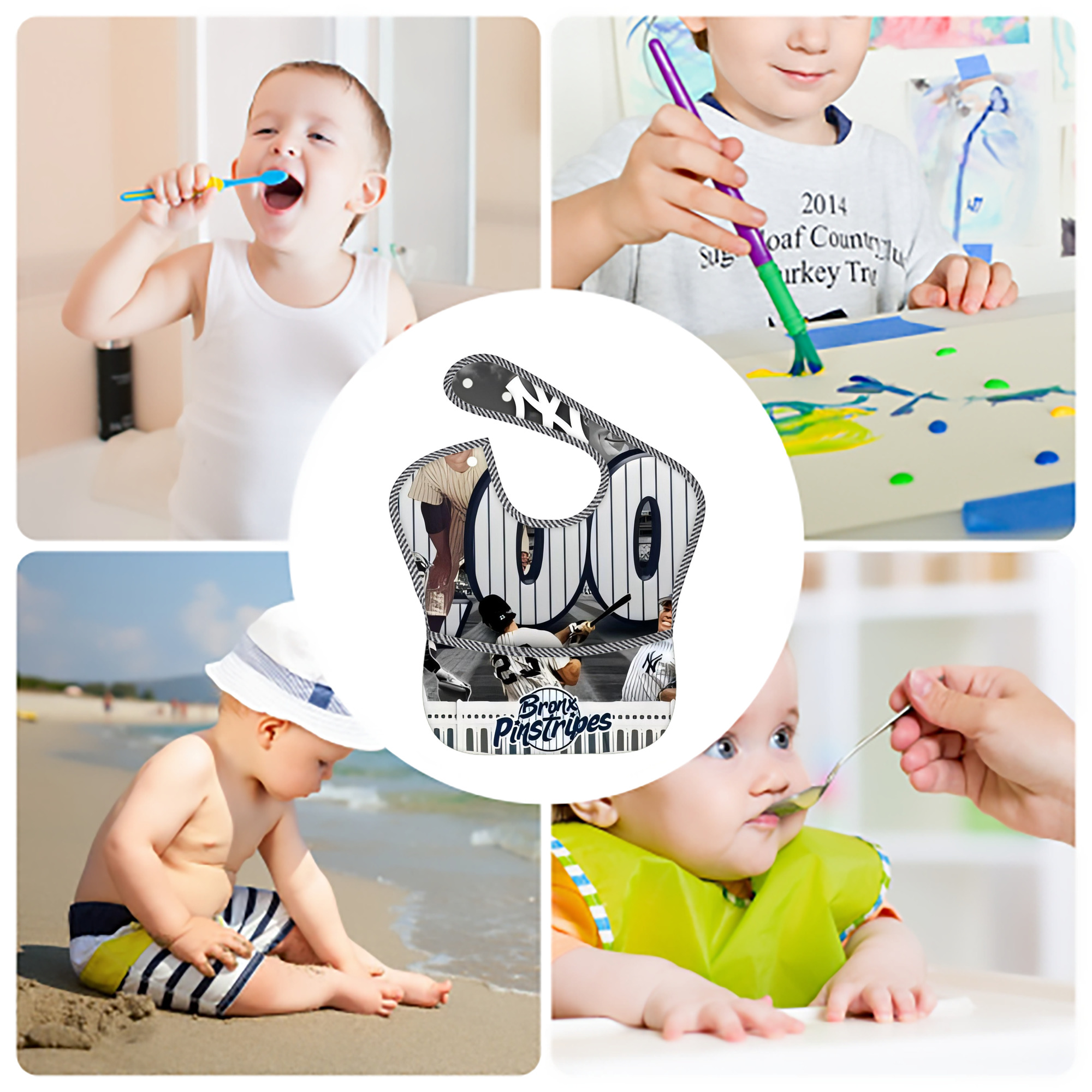 New York Yankees 357 Adjustable Waterproof Toddler Bib – Full-Print Durable Polyester – Foldable Crumb Pocket – Easy Snap Closure – Soft