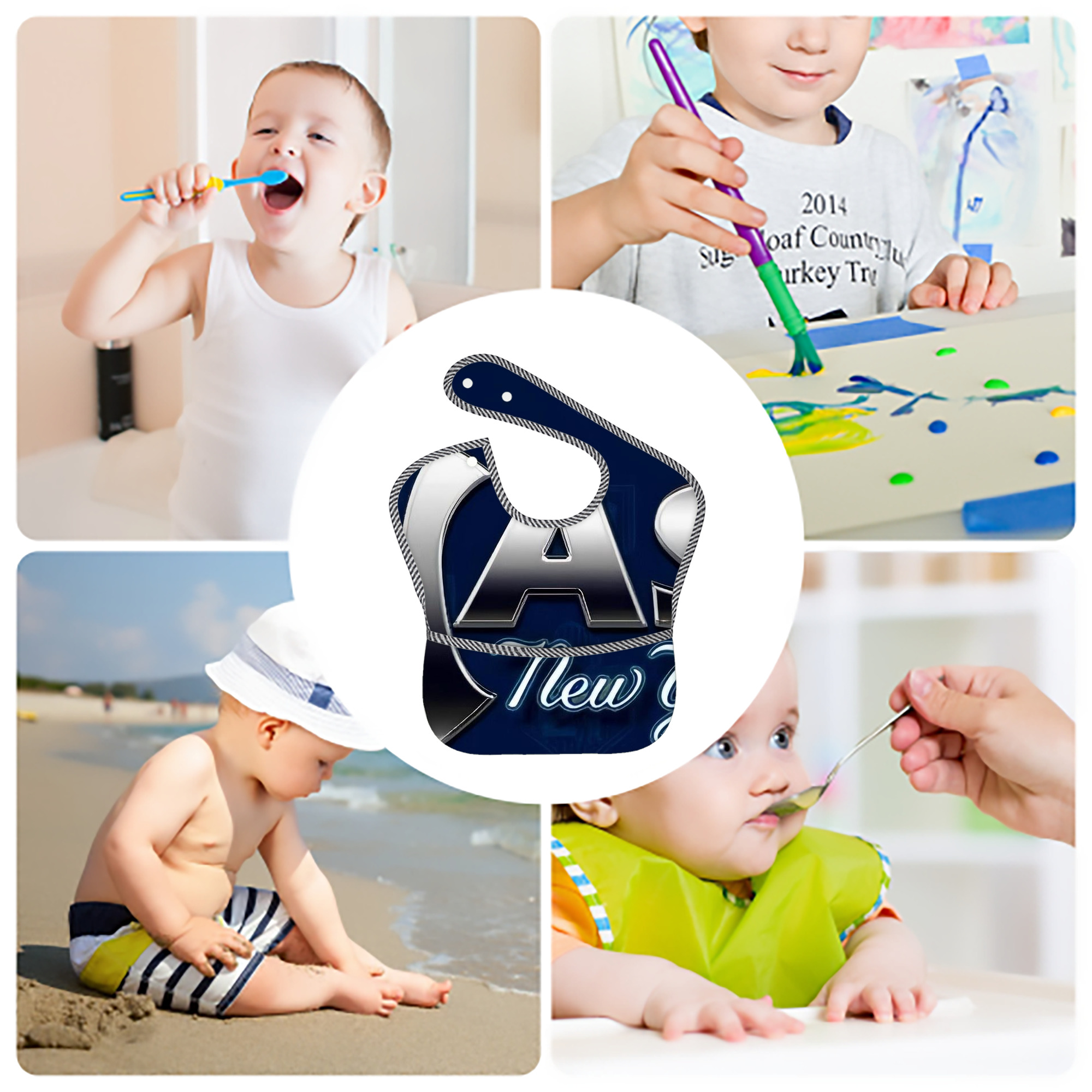 New York Yankees 359 Adjustable Waterproof Toddler Bib – Full-Print Durable Polyester – Foldable Crumb Pocket – Easy Snap Closure – Soft