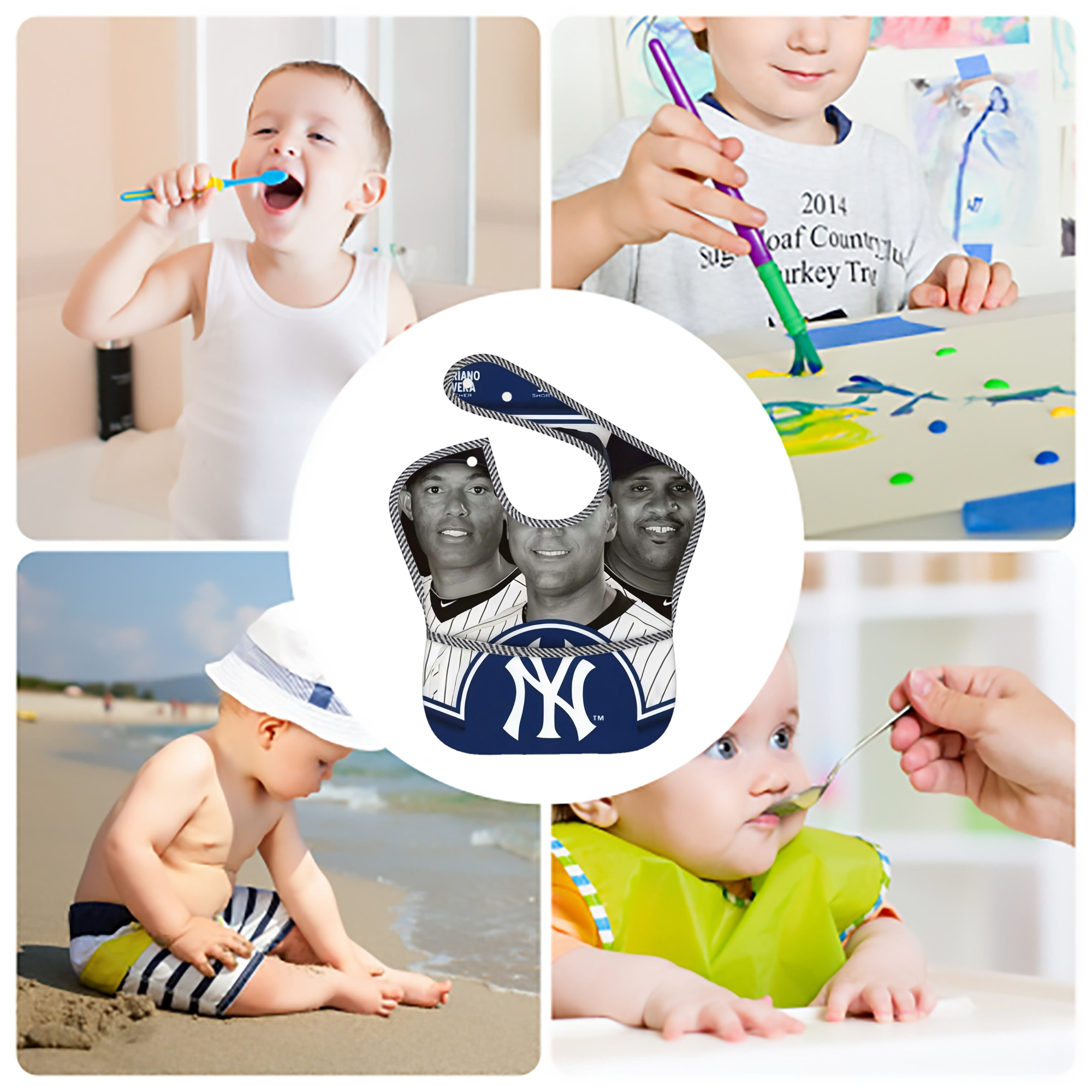 New York Yankees 361 Adjustable Waterproof Toddler Bib – Full-Print Durable Polyester – Foldable Crumb Pocket – Easy Snap Closure – Soft