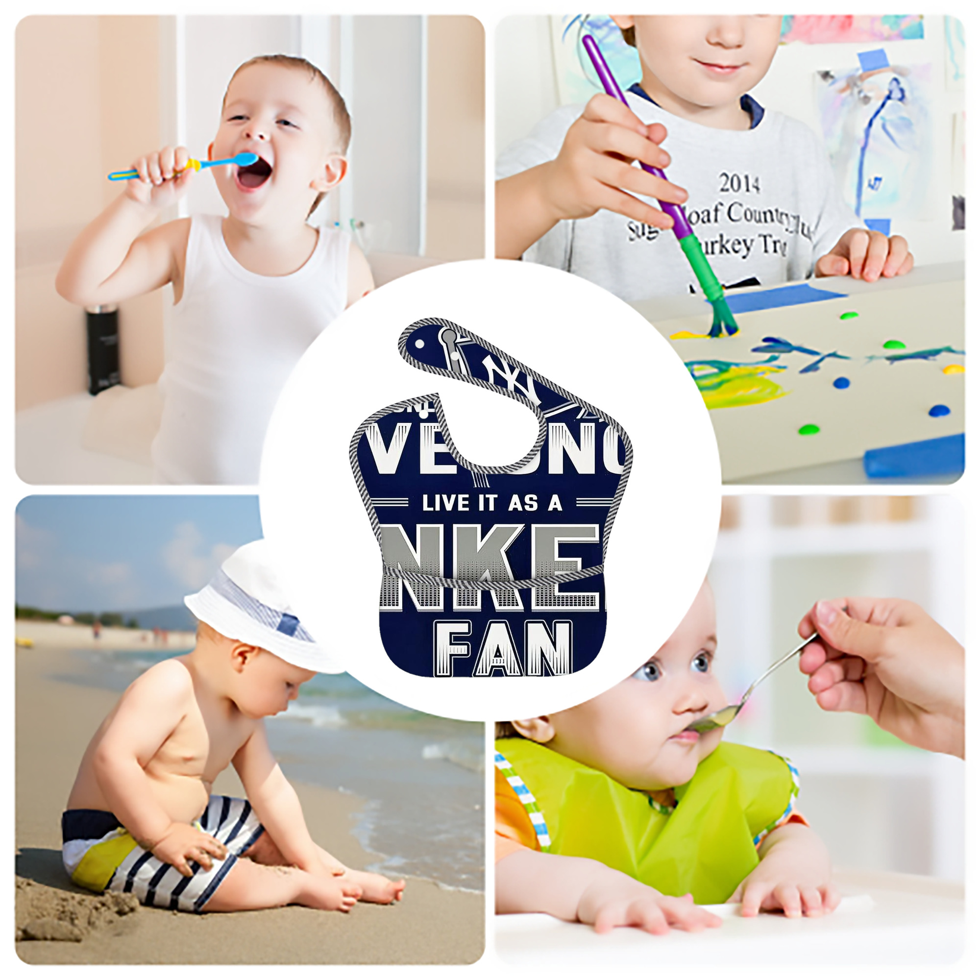 New York Yankees 362 Adjustable Waterproof Toddler Bib – Full-Print Durable Polyester – Foldable Crumb Pocket – Easy Snap Closure – Soft