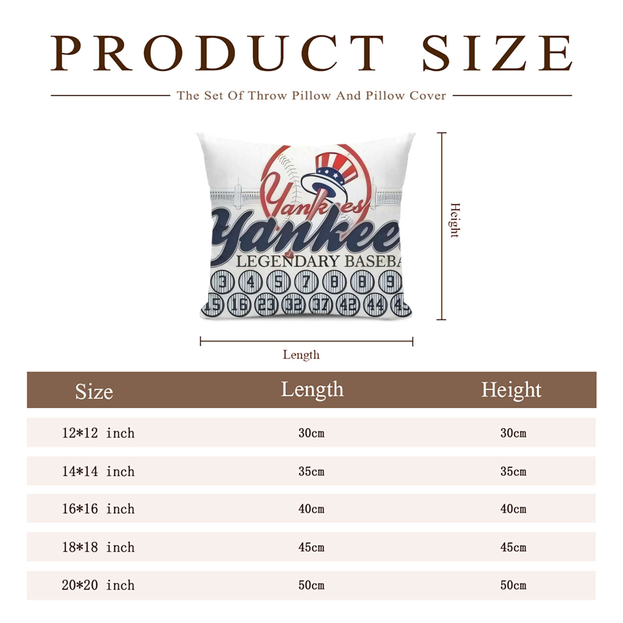 New York Yankees 232 Soft Polyester Pillow Cover With Insert – Double-Sided Design, Invisible Zipper, Durable & Breathable – Easy Care Cushion Set