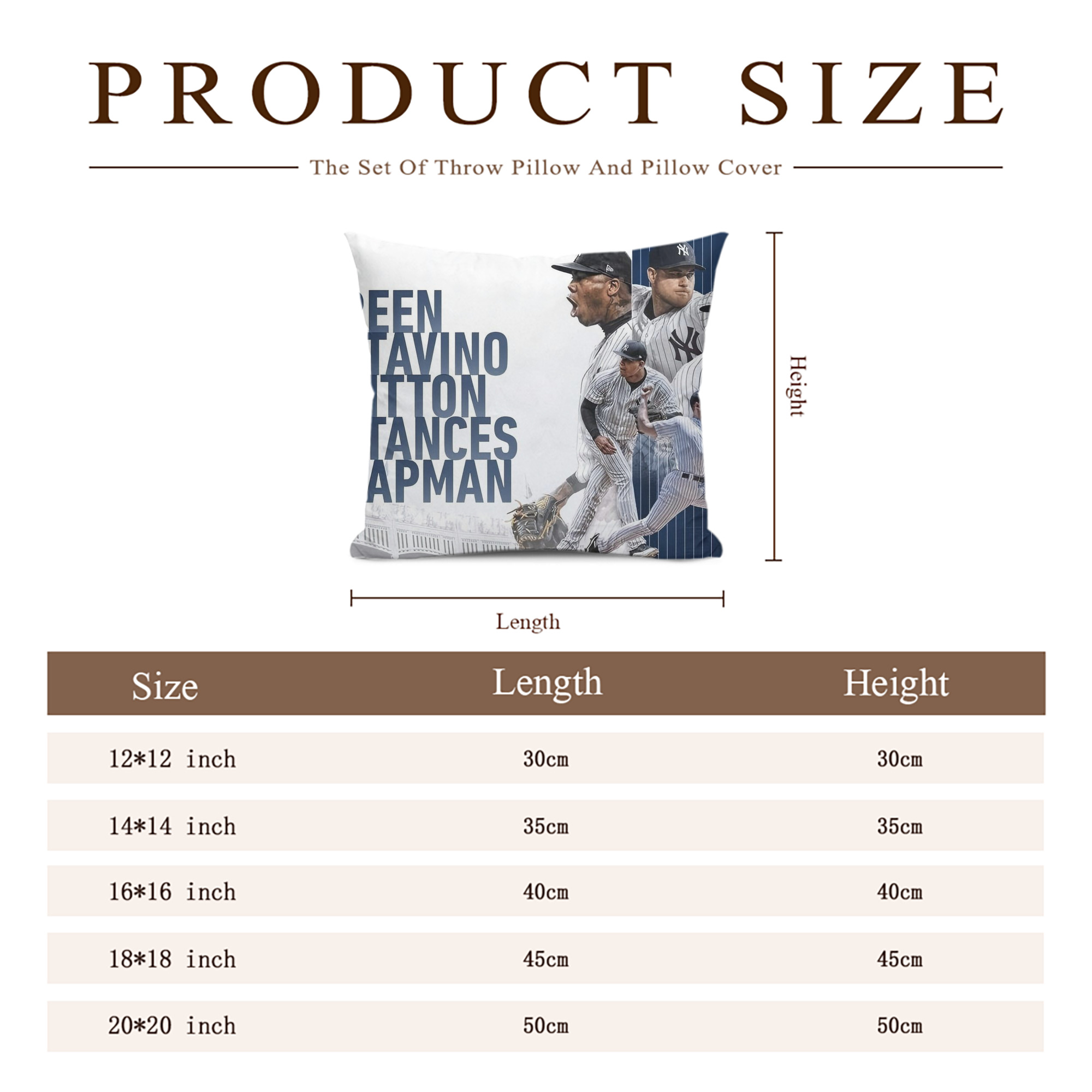 New York Yankees 249 Soft Polyester Pillow Cover With Insert – Double-Sided Design, Invisible Zipper, Durable & Breathable – Easy Care Cushion Set