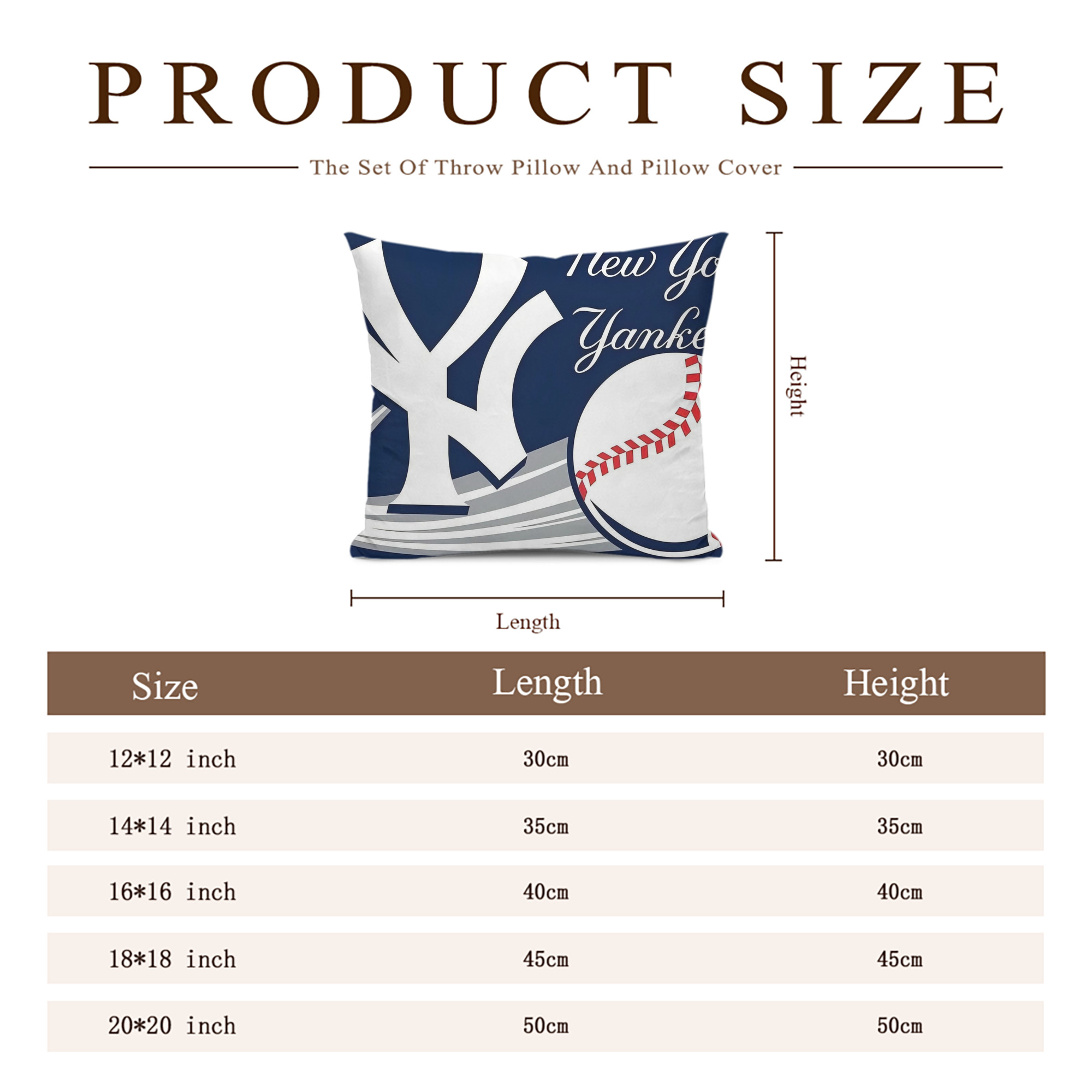 New York Yankees 259 Soft Polyester Pillow Cover With Insert – Double-Sided Design, Invisible Zipper, Durable & Breathable – Easy Care Cushion Set