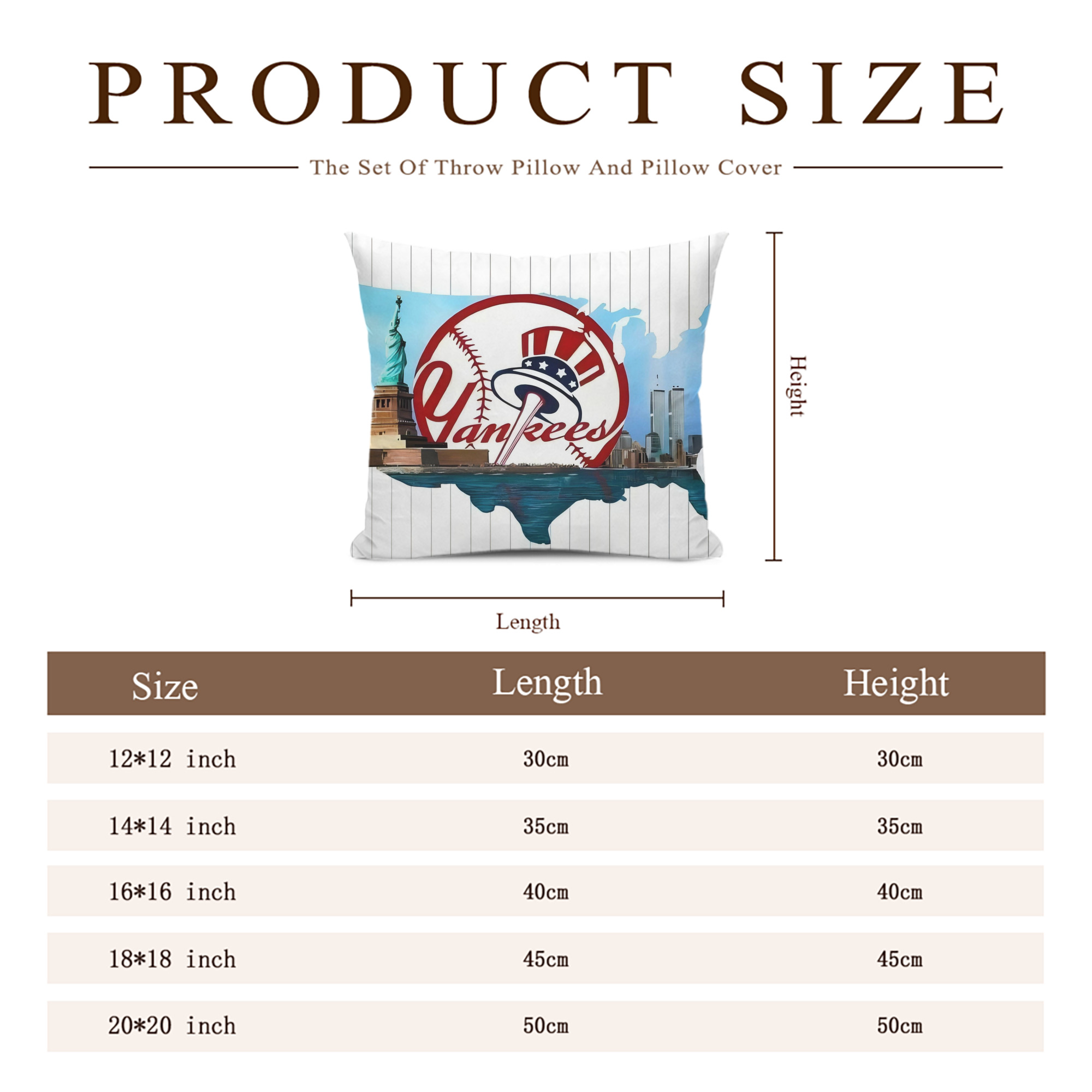 New York Yankees 352 Soft Polyester Pillow Cover With Insert – Double-Sided Design, Invisible Zipper, Durable & Breathable – Easy Care Cushion Set