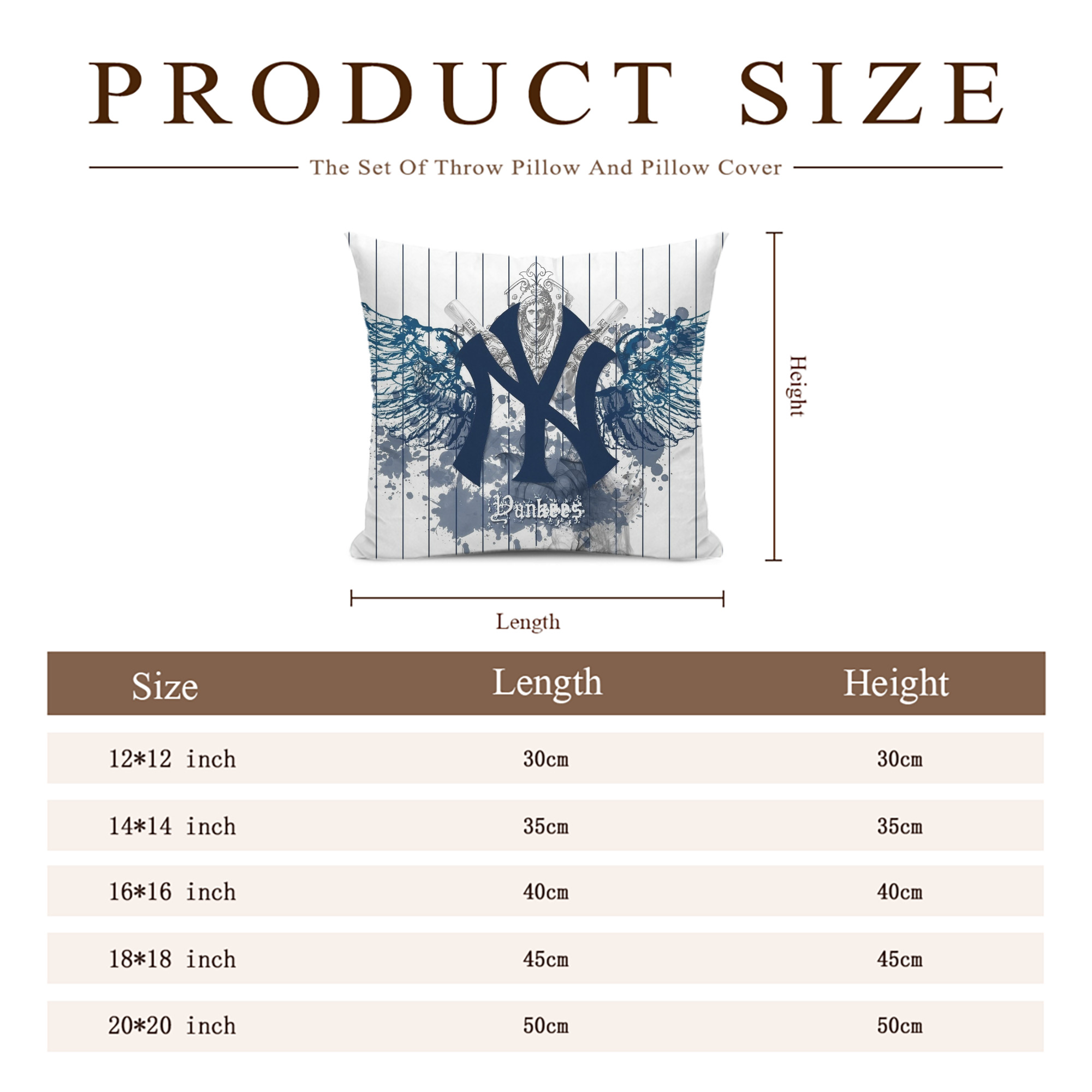 New York Yankees 353 Soft Polyester Pillow Cover With Insert – Double-Sided Design, Invisible Zipper, Durable & Breathable – Easy Care Cushion Set