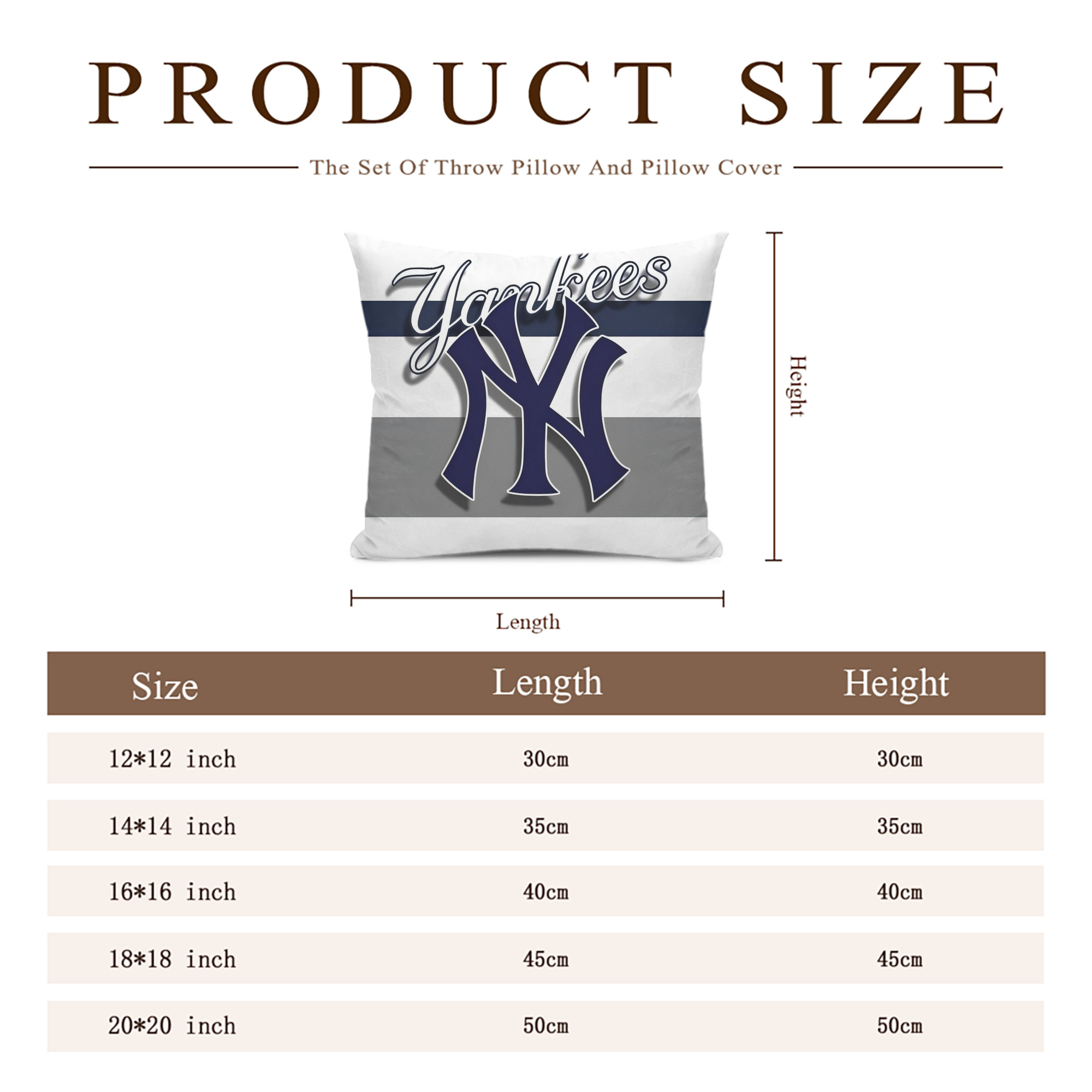 New York Yankees 356 Soft Polyester Pillow Cover With Insert – Double-Sided Design, Invisible Zipper, Durable & Breathable – Easy Care Cushion Set