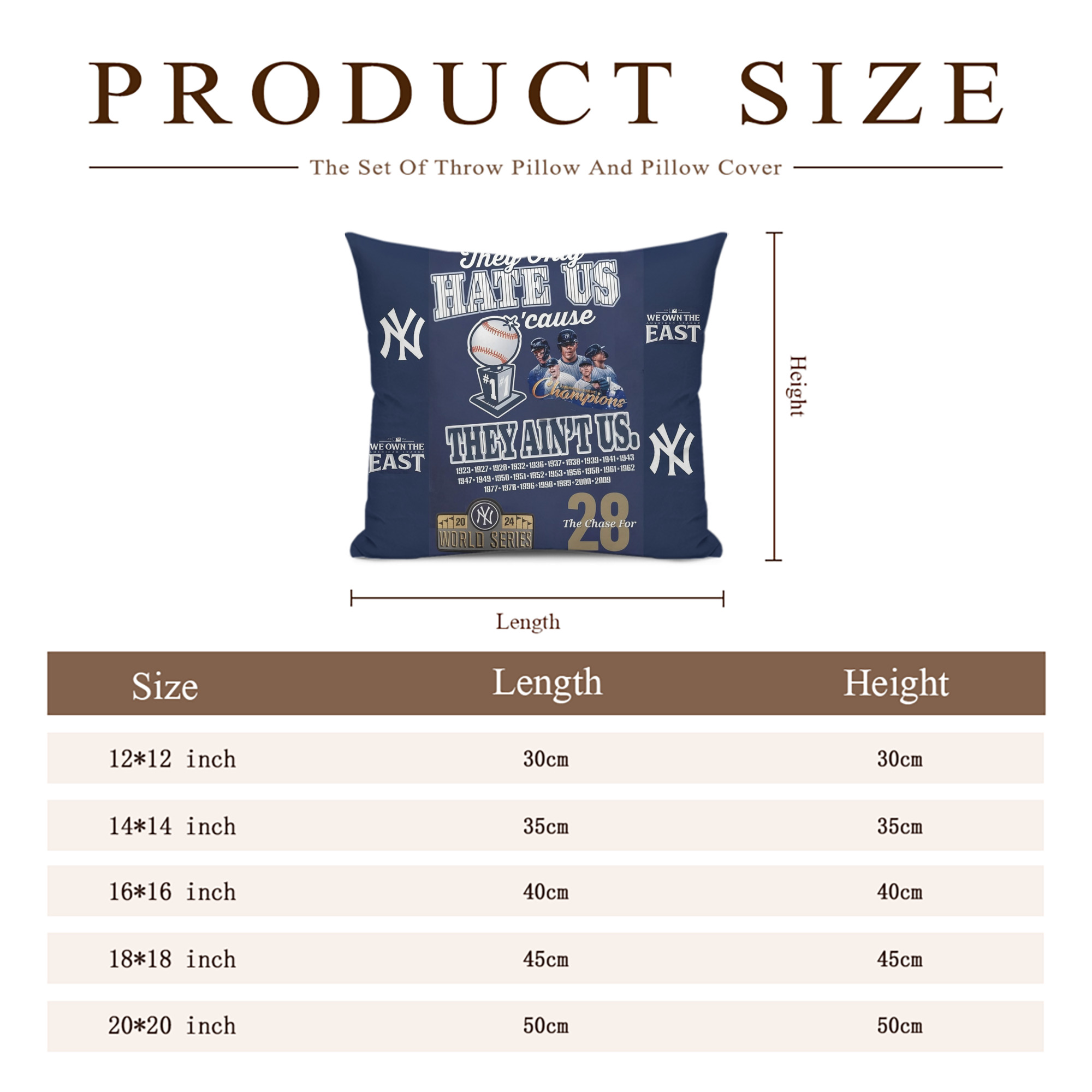 New York Yankees 358 Soft Polyester Pillow Cover With Insert – Double-Sided Design, Invisible Zipper, Durable & Breathable – Easy Care Cushion Set