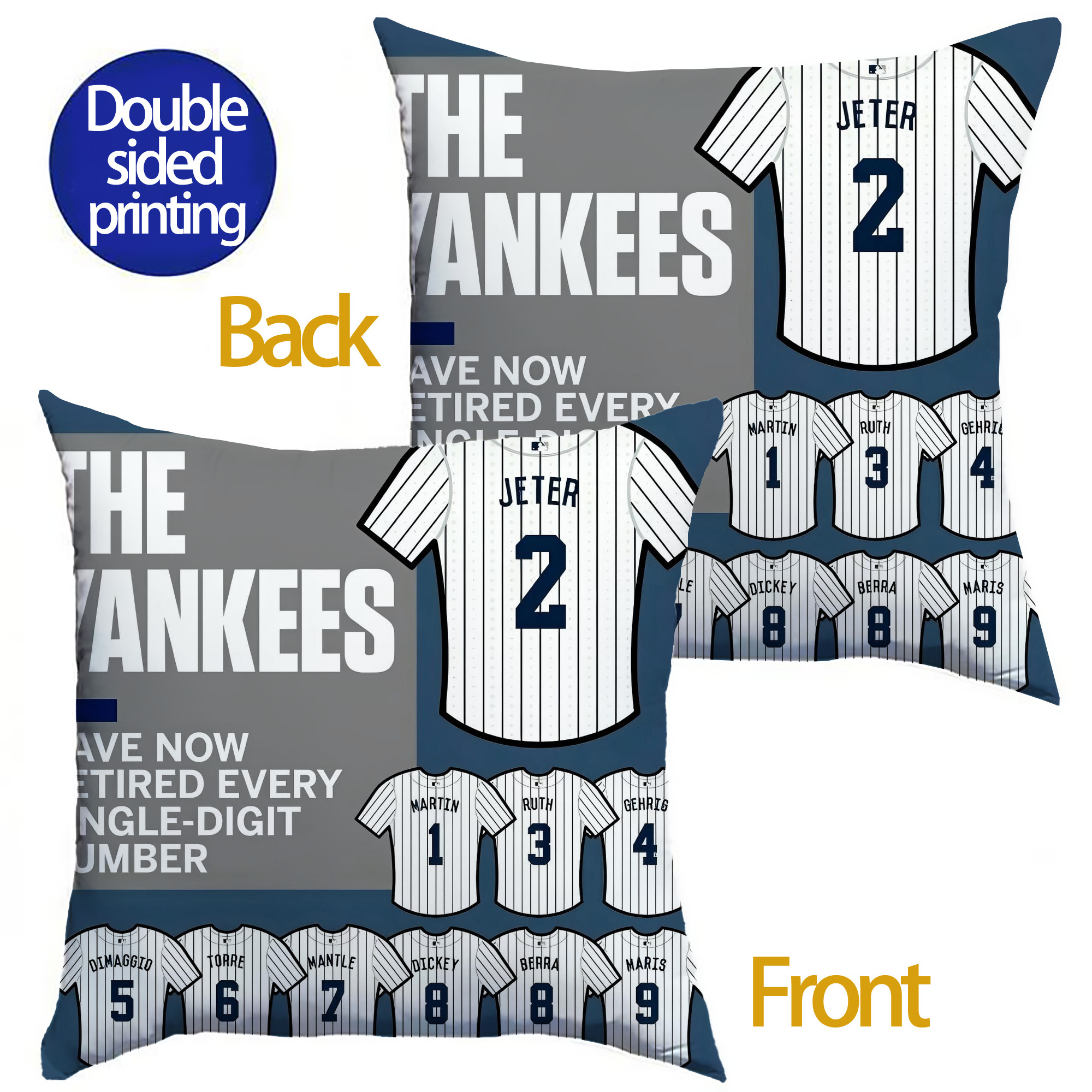 New York Yankees 235 Soft Polyester Pillow Cover With Insert – Double-Sided Design, Invisible Zipper, Durable & Breathable – Easy Care Cushion Set