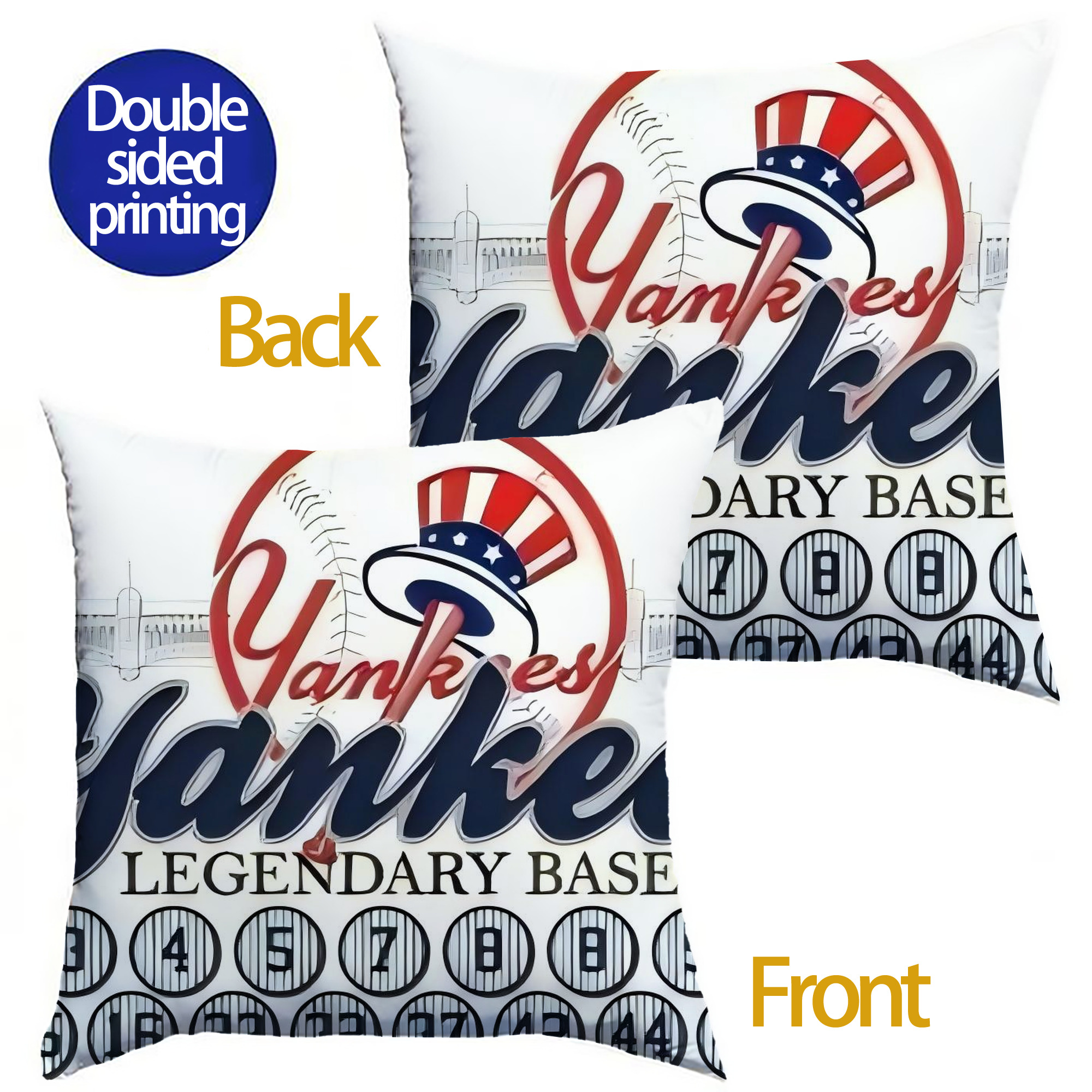 New York Yankees 232 Soft Polyester Pillow Cover With Insert – Double-Sided Design, Invisible Zipper, Durable & Breathable – Easy Care Cushion Set