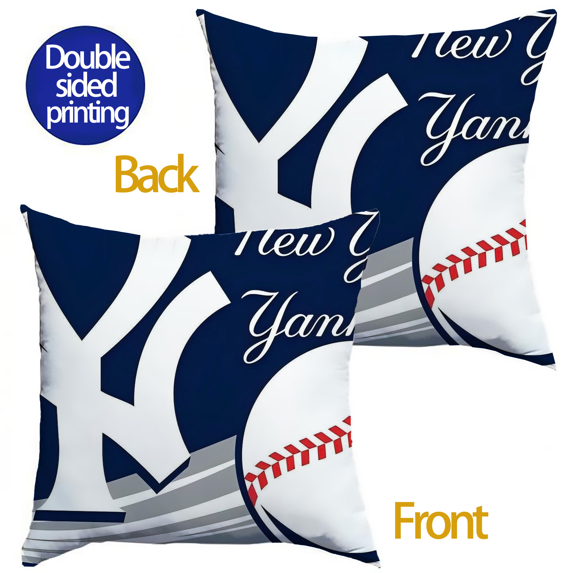 New York Yankees 259 Soft Polyester Pillow Cover With Insert – Double-Sided Design, Invisible Zipper, Durable & Breathable – Easy Care Cushion Set