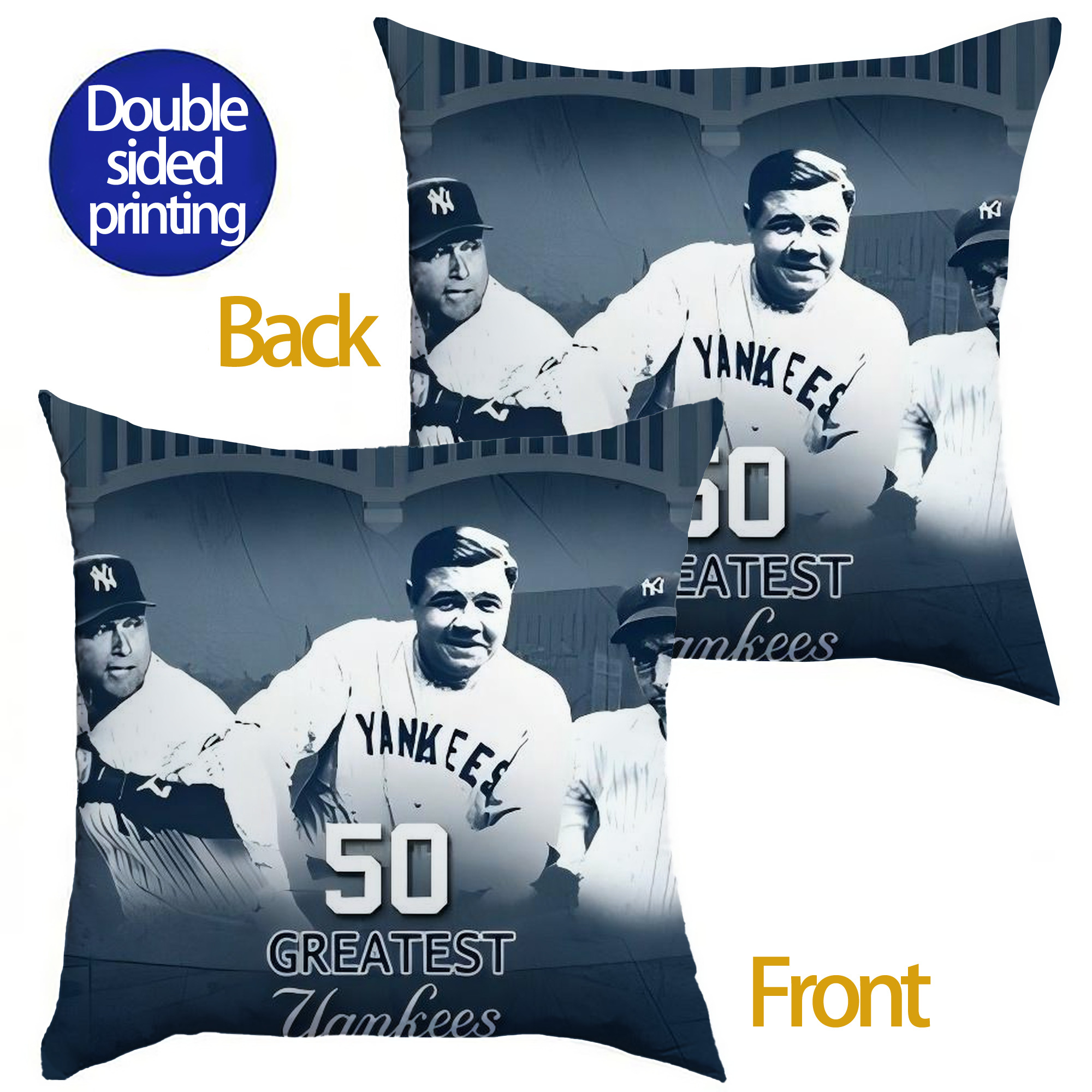 New York Yankees 351 Soft Polyester Pillow Cover With Insert – Double-Sided Design, Invisible Zipper, Durable & Breathable – Easy Care Cushion Set