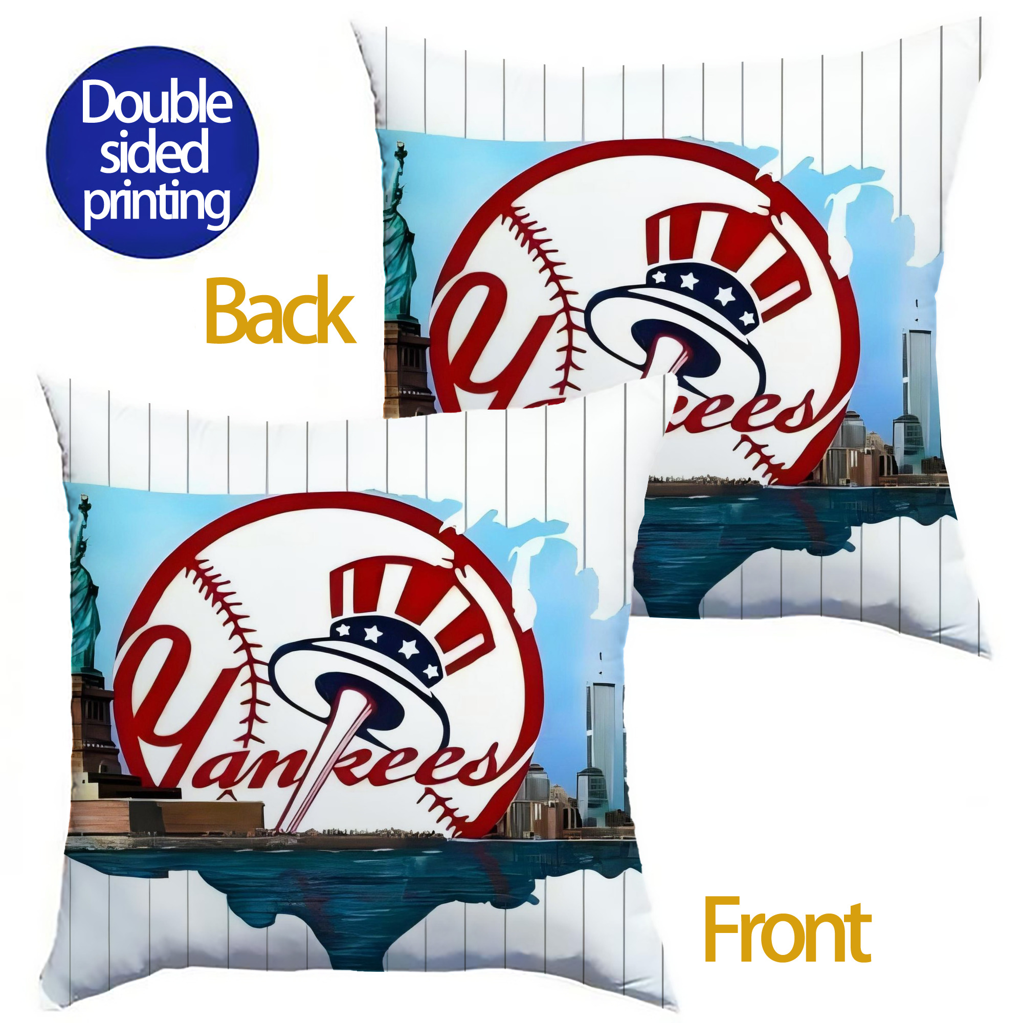 New York Yankees 352 Soft Polyester Pillow Cover With Insert – Double-Sided Design, Invisible Zipper, Durable & Breathable – Easy Care Cushion Set