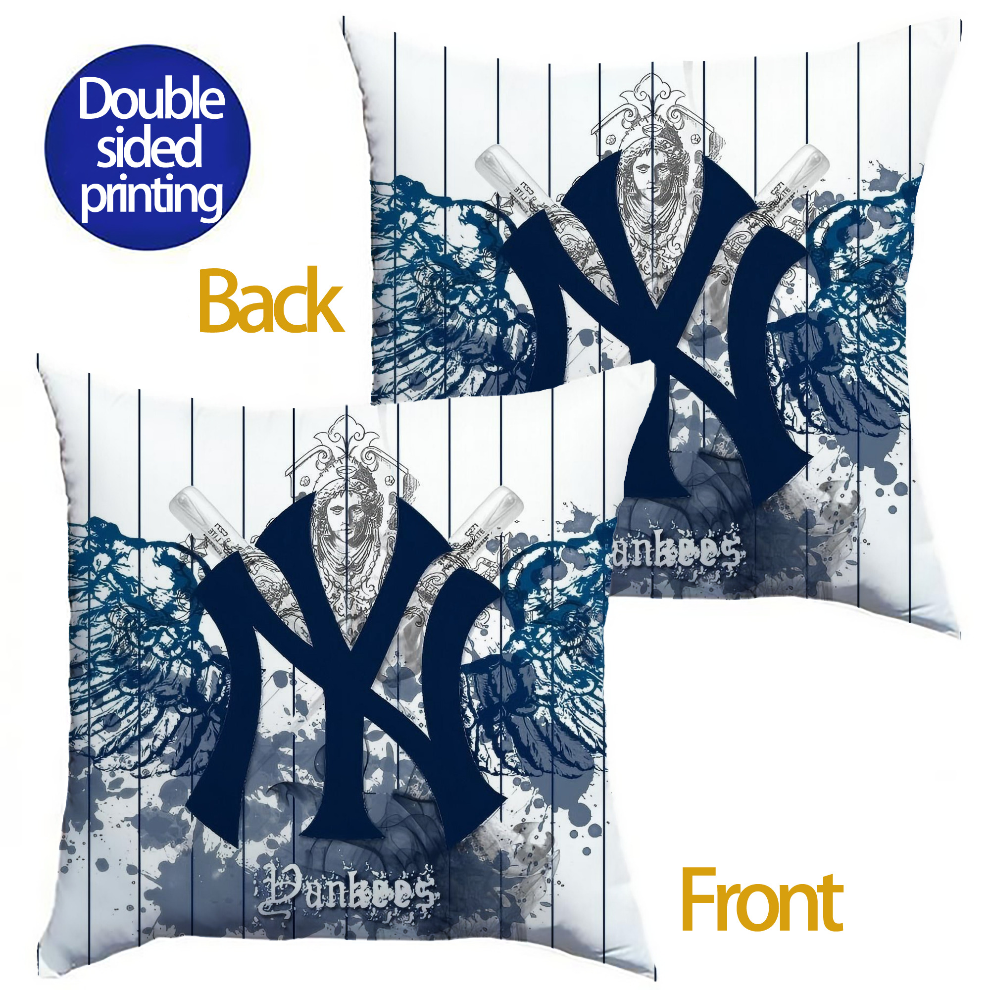 New York Yankees 353 Soft Polyester Pillow Cover With Insert – Double-Sided Design, Invisible Zipper, Durable & Breathable – Easy Care Cushion Set