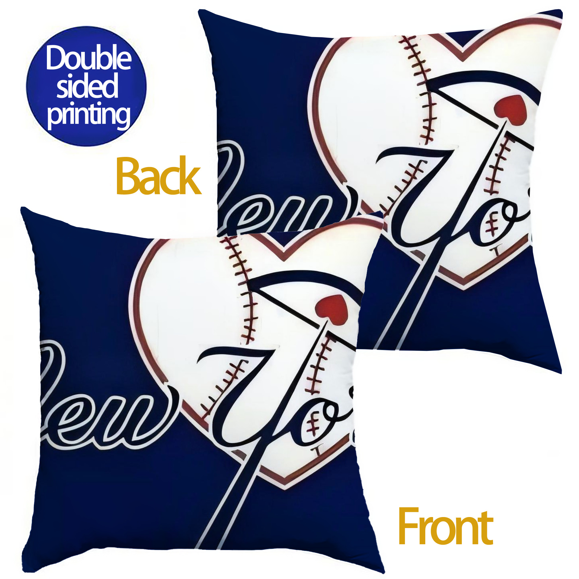 New York Yankees 354 Soft Polyester Pillow Cover With Insert – Double-Sided Design, Invisible Zipper, Durable & Breathable – Easy Care Cushion Set