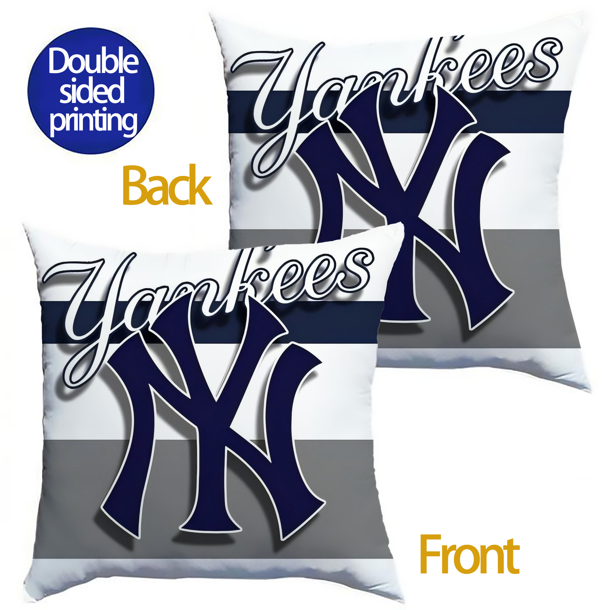 New York Yankees 356 Soft Polyester Pillow Cover With Insert – Double-Sided Design, Invisible Zipper, Durable & Breathable – Easy Care Cushion Set