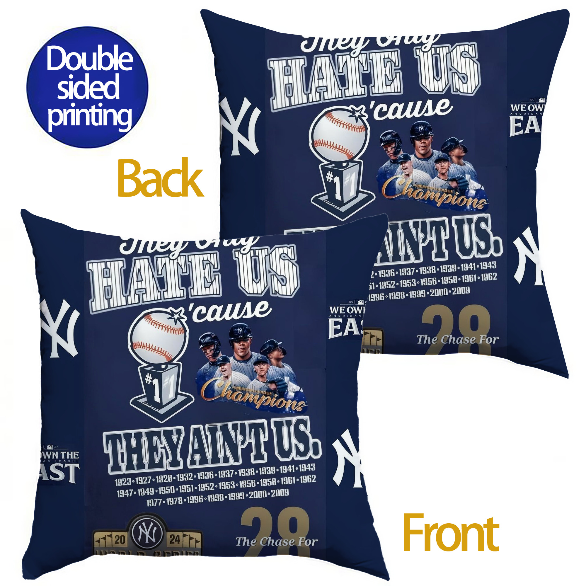 New York Yankees 358 Soft Polyester Pillow Cover With Insert – Double-Sided Design, Invisible Zipper, Durable & Breathable – Easy Care Cushion Set
