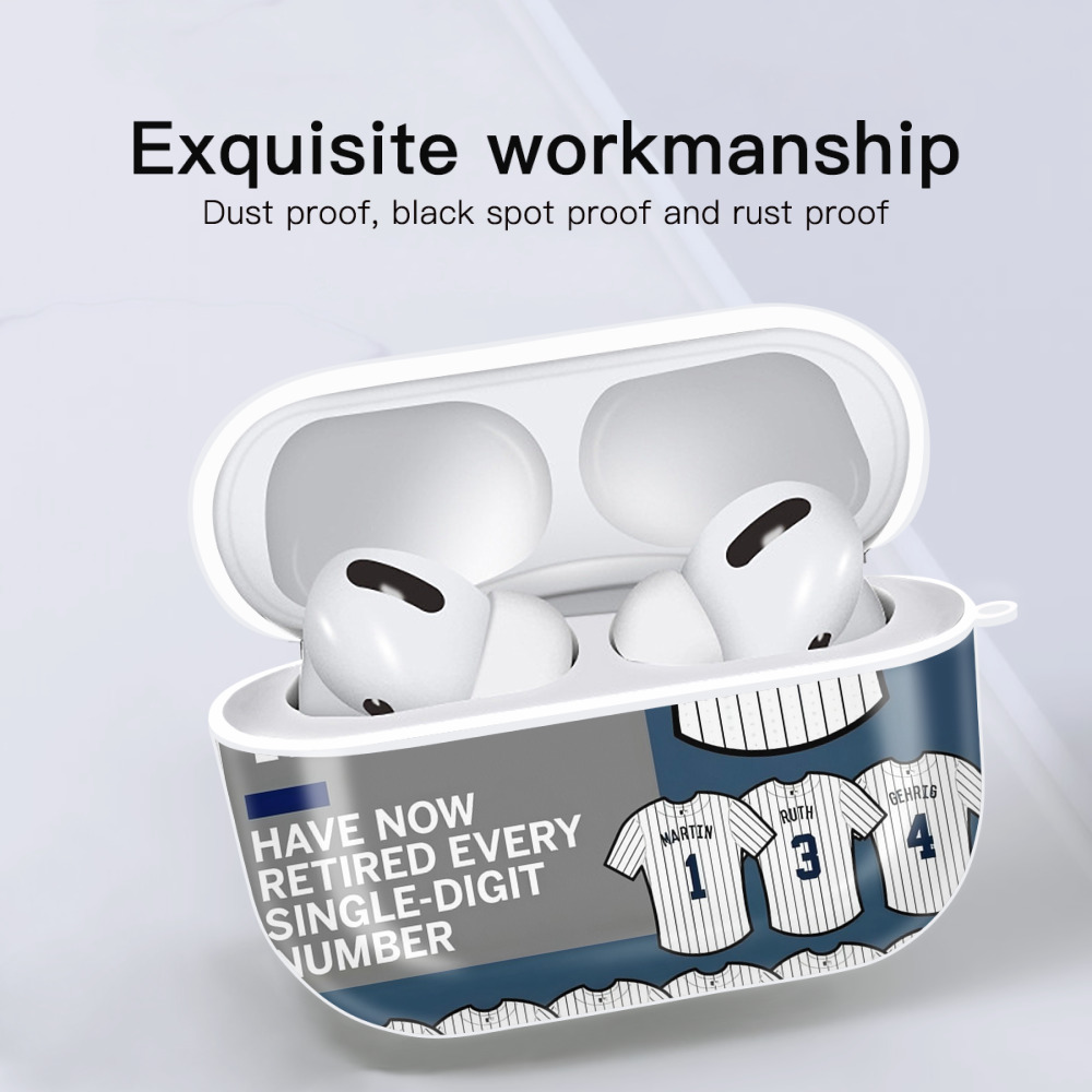 New York Yankees 235 AirPods Pro Hard Case White With Keychain, Durable Flexible PC, Precise Cutouts, Anti-Fingerprint, Yellowing & Scratch Resistant, Full Protection, Washable