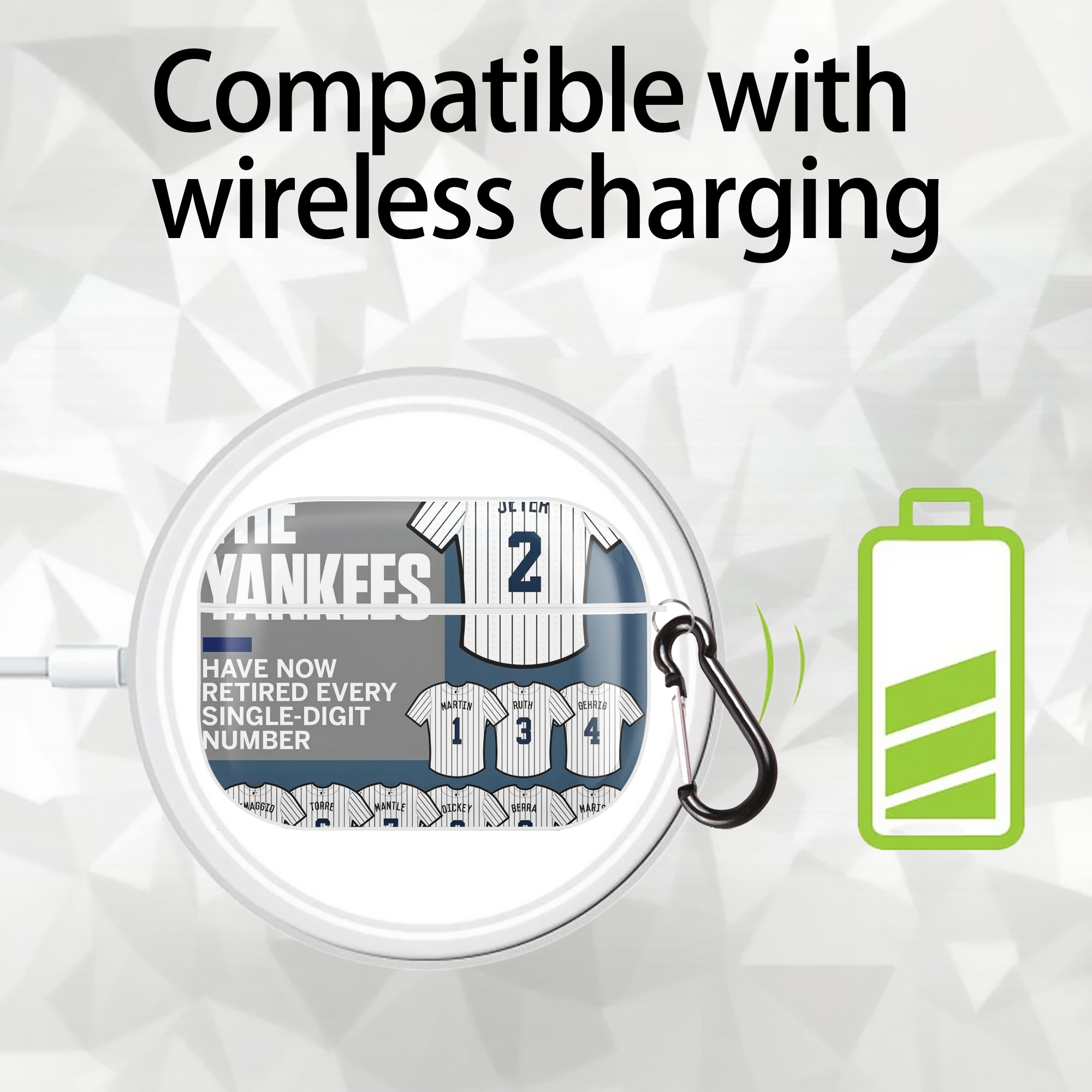 New York Yankees 235 AirPods Pro Hard Case White With Keychain, Durable Flexible PC, Precise Cutouts, Anti-Fingerprint, Yellowing & Scratch Resistant, Full Protection, Washable