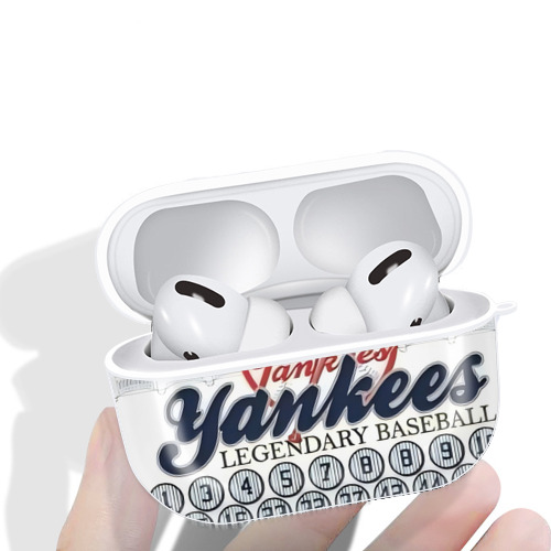 New York Yankees 232 AirPods Pro Hard Case White With Keychain, Durable Flexible PC, Precise Cutouts, Anti-Fingerprint, Yellowing & Scratch Resistant, Full Protection, Washable
