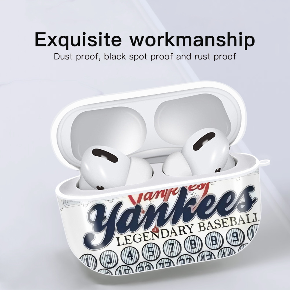 New York Yankees 232 AirPods Pro Hard Case White With Keychain, Durable Flexible PC, Precise Cutouts, Anti-Fingerprint, Yellowing & Scratch Resistant, Full Protection, Washable