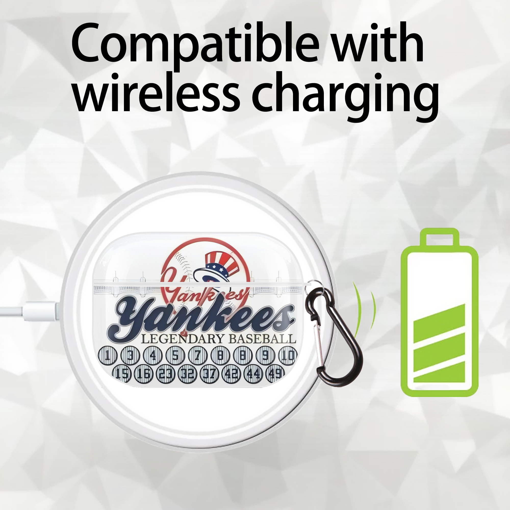 New York Yankees 232 AirPods Pro Hard Case White With Keychain, Durable Flexible PC, Precise Cutouts, Anti-Fingerprint, Yellowing & Scratch Resistant, Full Protection, Washable