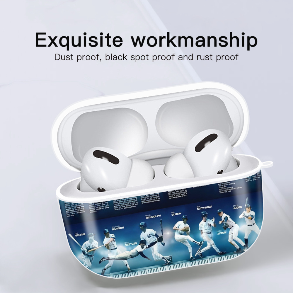 New York Yankees 243 AirPods Pro Hard Case White With Keychain, Durable Flexible PC, Precise Cutouts, Anti-Fingerprint, Yellowing & Scratch Resistant, Full Protection, Washable