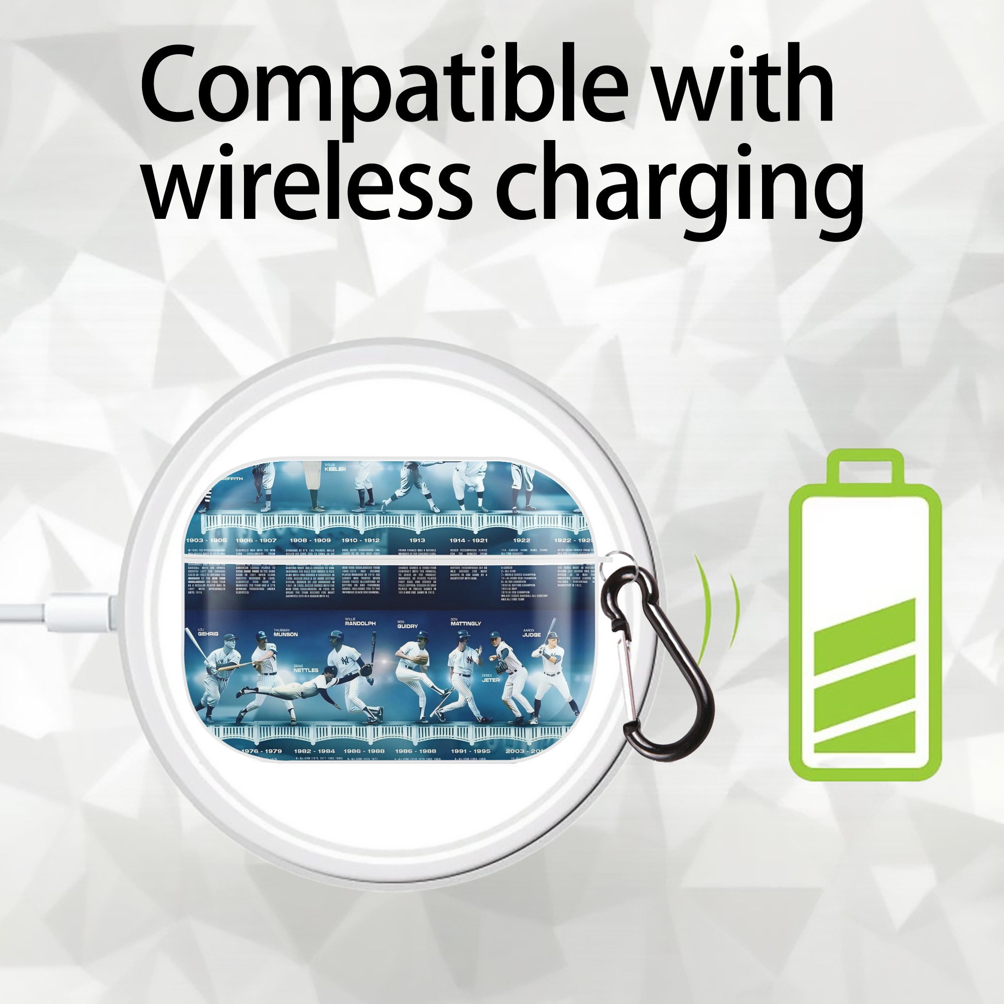 New York Yankees 243 AirPods Pro Hard Case White With Keychain, Durable Flexible PC, Precise Cutouts, Anti-Fingerprint, Yellowing & Scratch Resistant, Full Protection, Washable