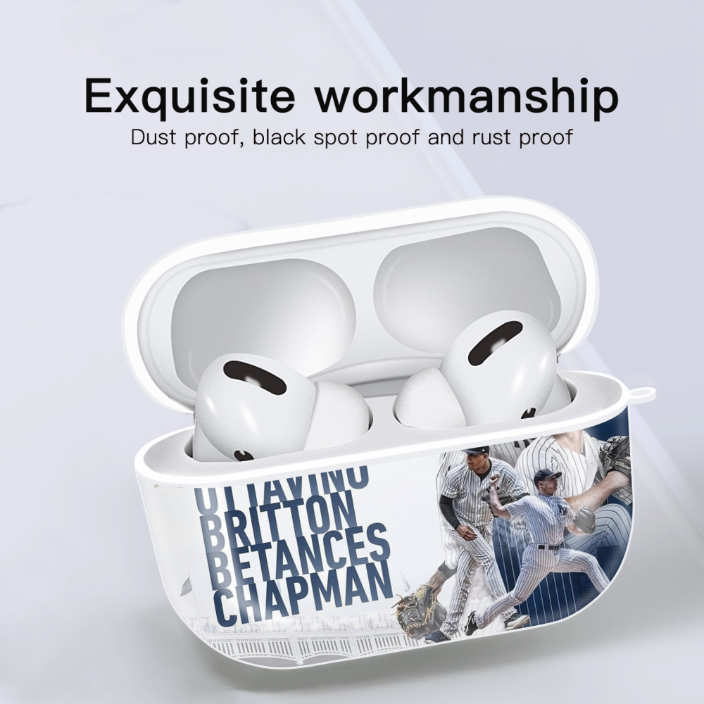 New York Yankees 249 AirPods Pro Hard Case White With Keychain, Durable Flexible PC, Precise Cutouts, Anti-Fingerprint, Yellowing & Scratch Resistant, Full Protection, Washable