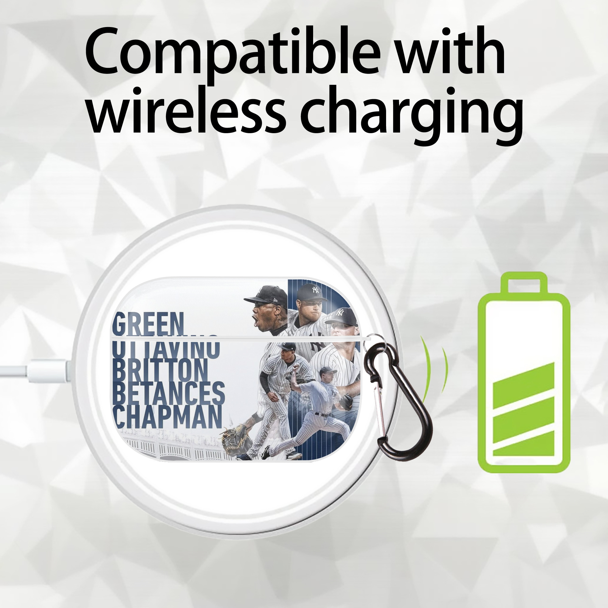 New York Yankees 249 AirPods Pro Hard Case White With Keychain, Durable Flexible PC, Precise Cutouts, Anti-Fingerprint, Yellowing & Scratch Resistant, Full Protection, Washable