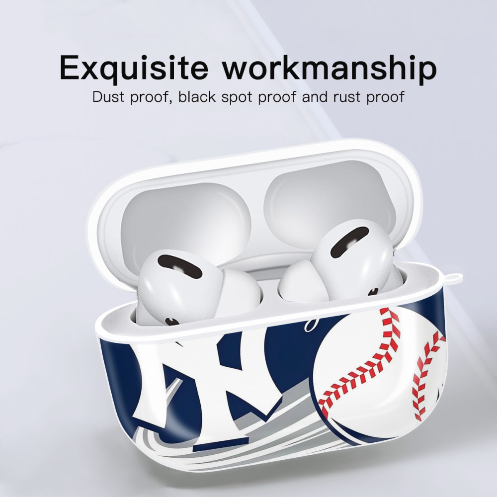 New York Yankees 259 AirPods Pro Hard Case White With Keychain, Durable Flexible PC, Precise Cutouts, Anti-Fingerprint, Yellowing & Scratch Resistant, Full Protection, Washable