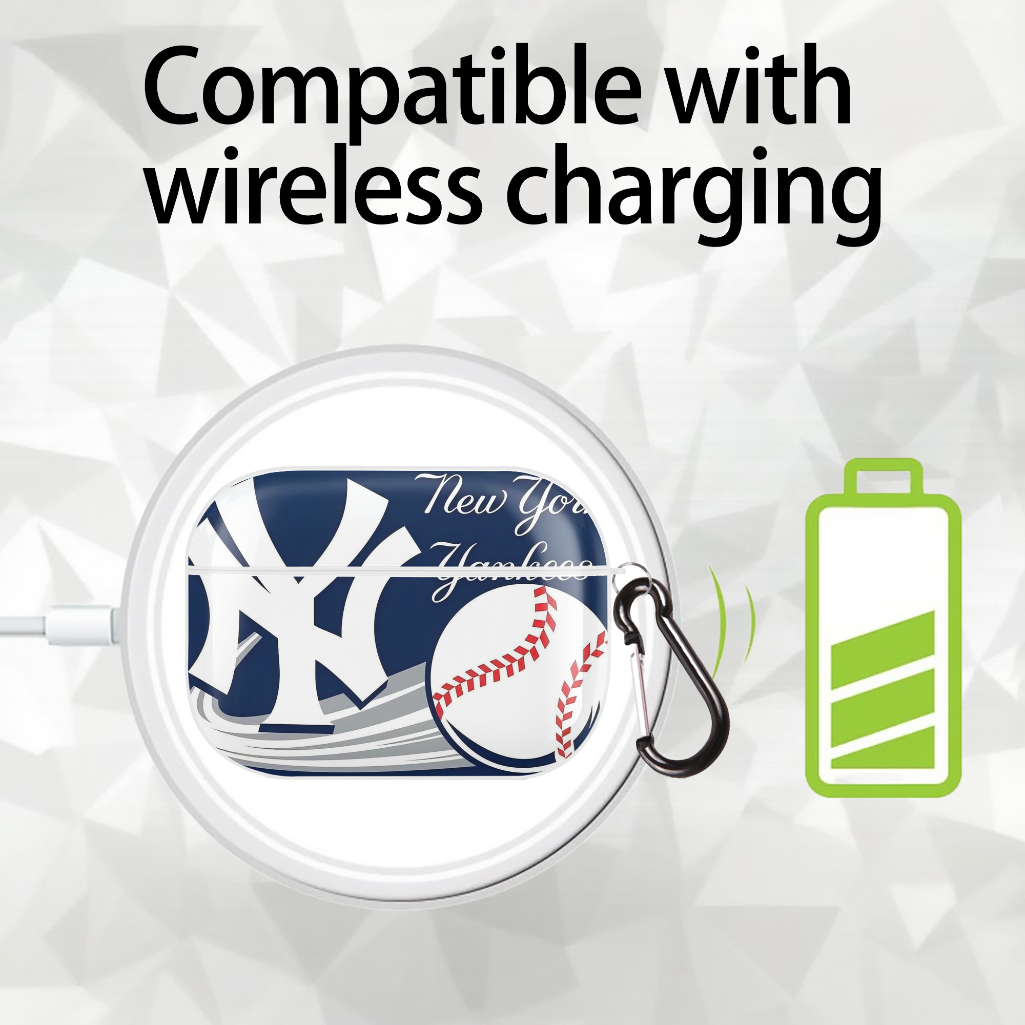 New York Yankees 259 AirPods Pro Hard Case White With Keychain, Durable Flexible PC, Precise Cutouts, Anti-Fingerprint, Yellowing & Scratch Resistant, Full Protection, Washable