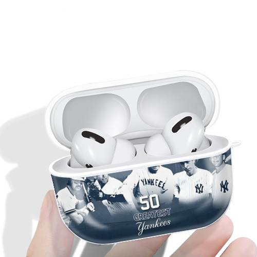 New York Yankees 351 AirPods Pro Hard Case White With Keychain, Durable Flexible PC, Precise Cutouts, Anti-Fingerprint, Yellowing & Scratch Resistant, Full Protection, Washable
