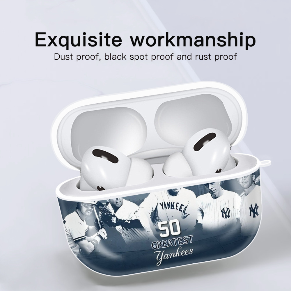 New York Yankees 351 AirPods Pro Hard Case White With Keychain, Durable Flexible PC, Precise Cutouts, Anti-Fingerprint, Yellowing & Scratch Resistant, Full Protection, Washable