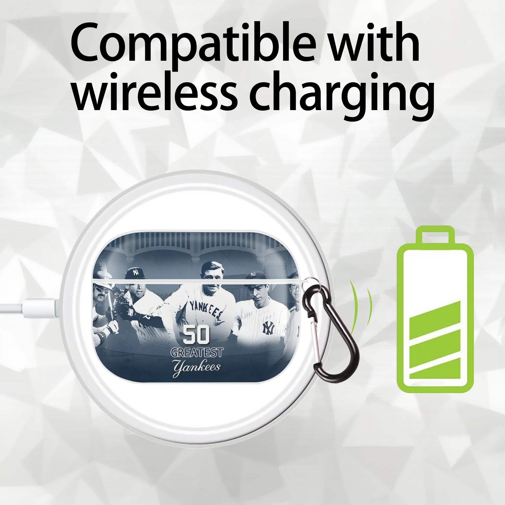 New York Yankees 351 AirPods Pro Hard Case White With Keychain, Durable Flexible PC, Precise Cutouts, Anti-Fingerprint, Yellowing & Scratch Resistant, Full Protection, Washable