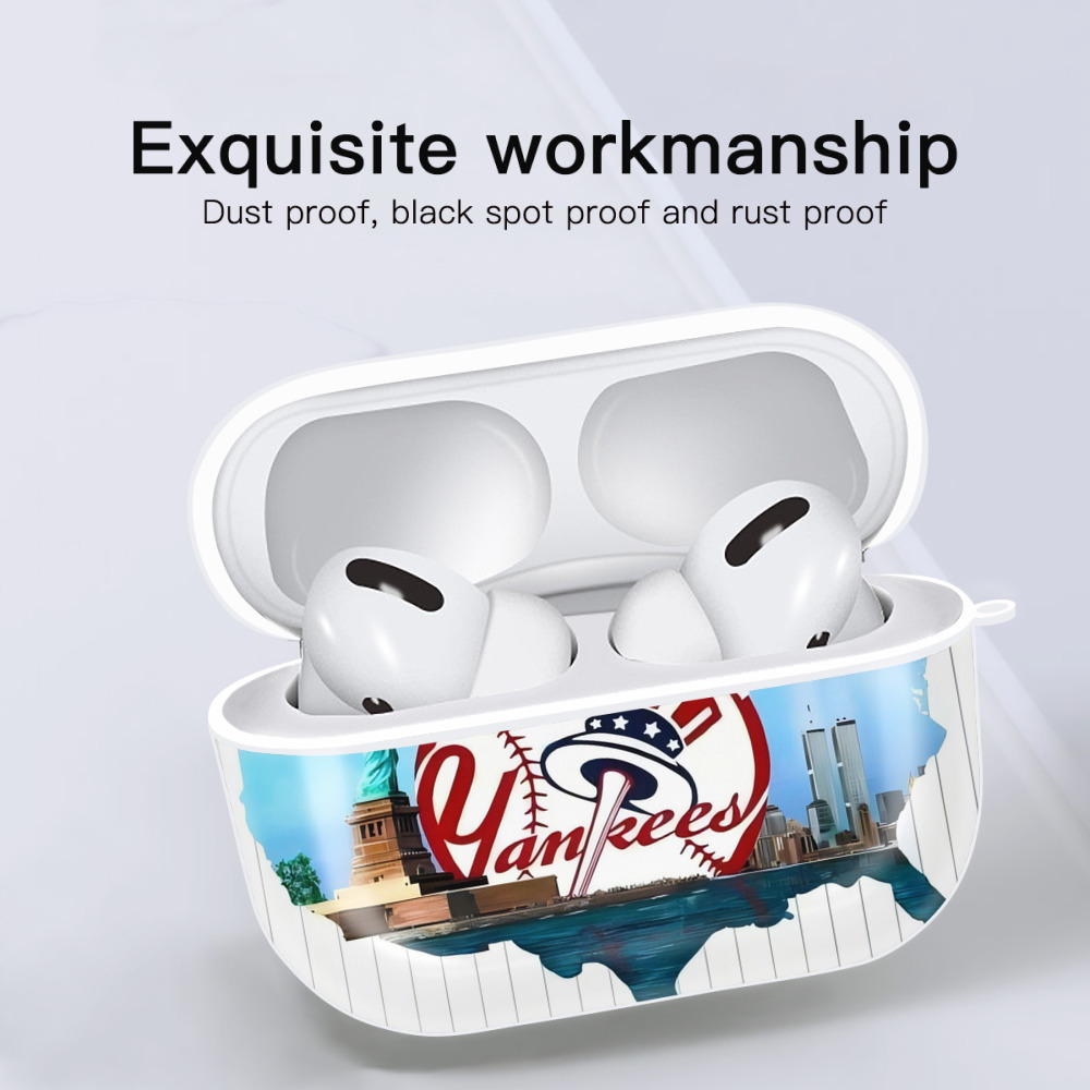 New York Yankees 352 AirPods Pro Hard Case White With Keychain, Durable Flexible PC, Precise Cutouts, Anti-Fingerprint, Yellowing & Scratch Resistant, Full Protection, Washable