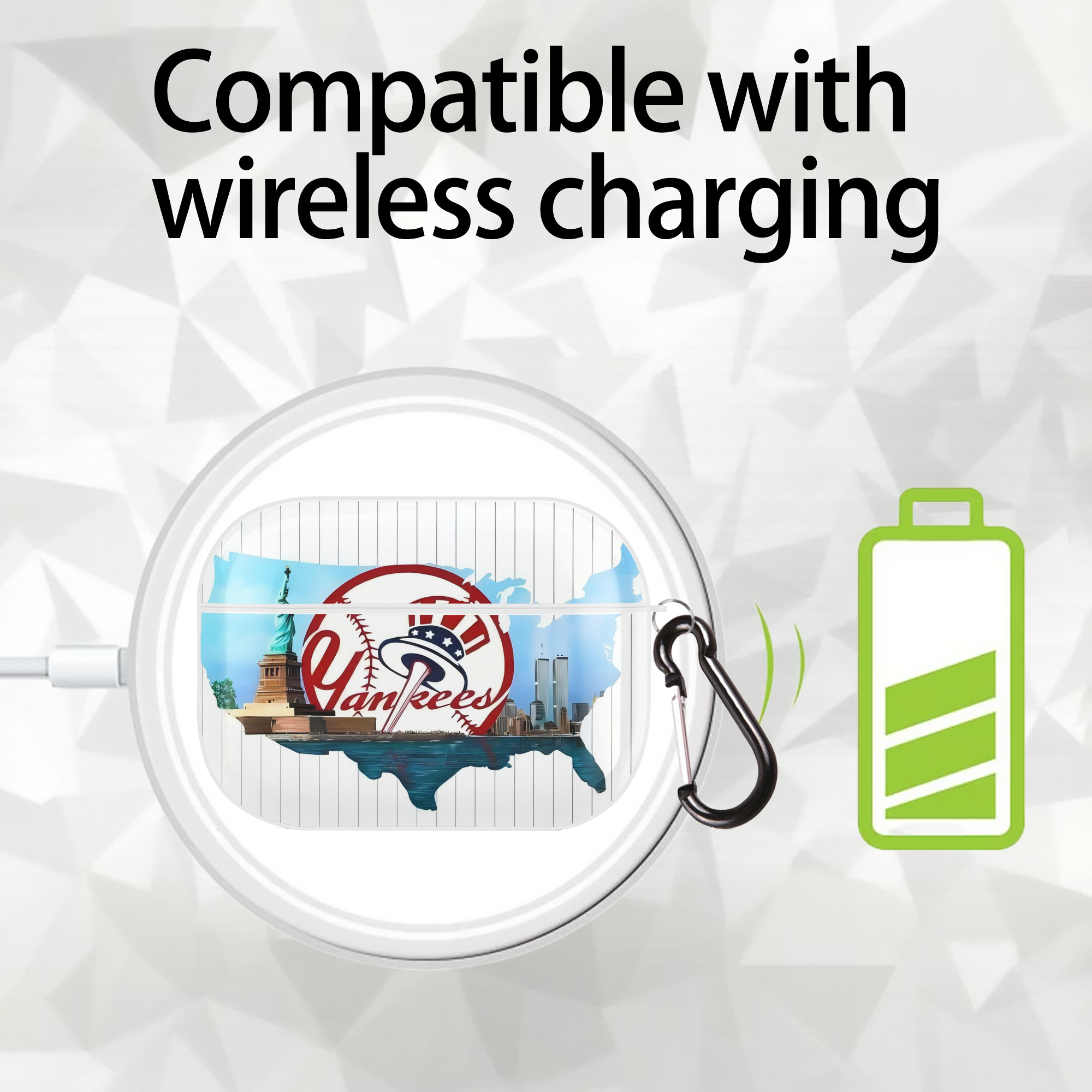 New York Yankees 352 AirPods Pro Hard Case White With Keychain, Durable Flexible PC, Precise Cutouts, Anti-Fingerprint, Yellowing & Scratch Resistant, Full Protection, Washable