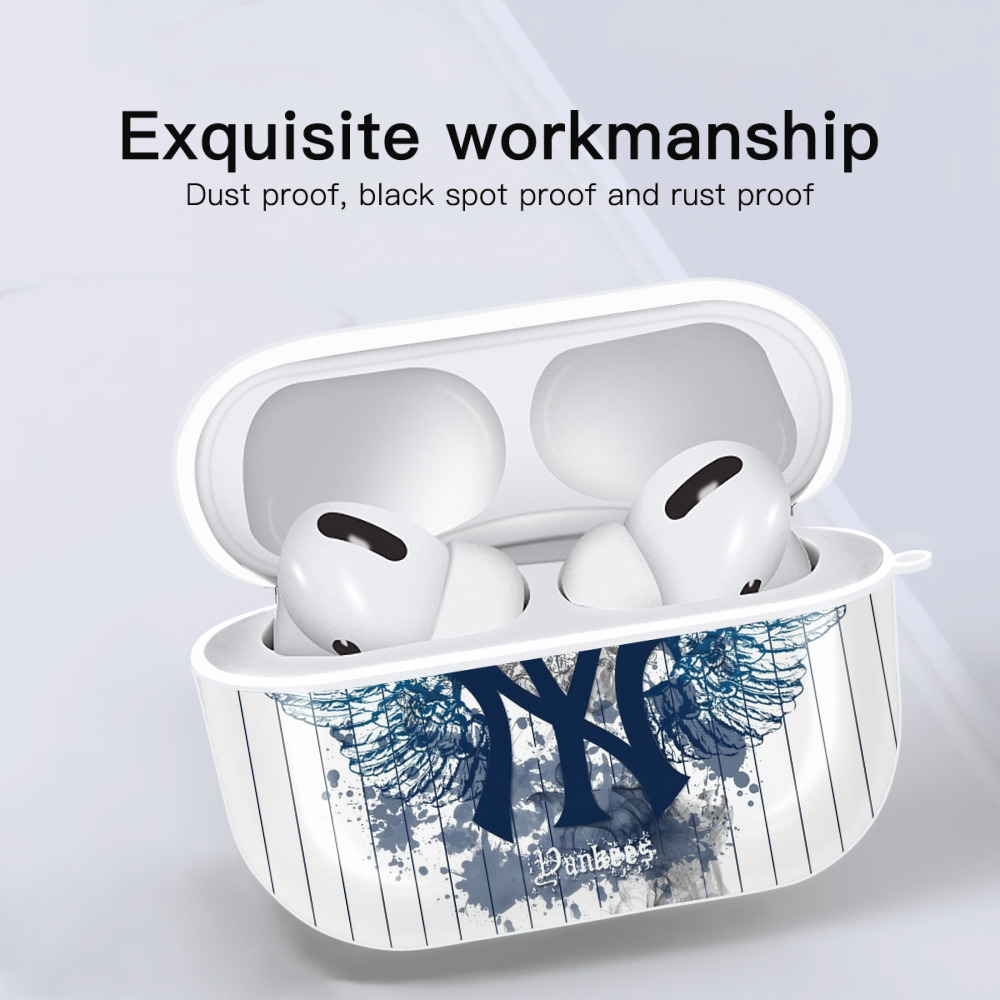 New York Yankees 353 AirPods Pro Hard Case White With Keychain, Durable Flexible PC, Precise Cutouts, Anti-Fingerprint, Yellowing & Scratch Resistant, Full Protection, Washable