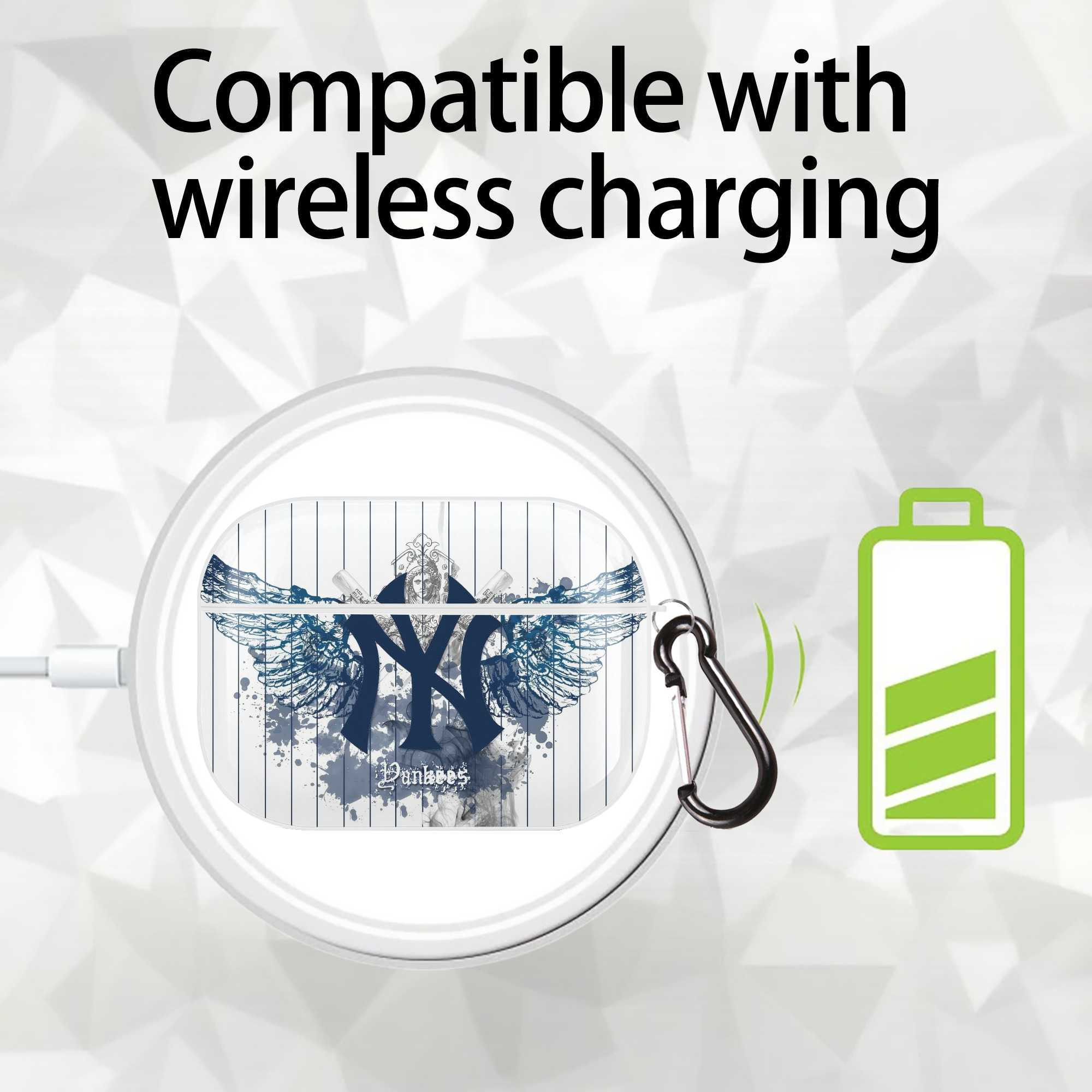 New York Yankees 353 AirPods Pro Hard Case White With Keychain, Durable Flexible PC, Precise Cutouts, Anti-Fingerprint, Yellowing & Scratch Resistant, Full Protection, Washable