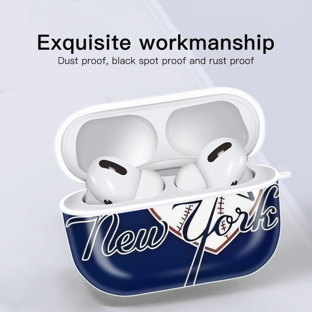 New York Yankees 354 AirPods Pro Hard Case White With Keychain, Durable Flexible PC, Precise Cutouts, Anti-Fingerprint, Yellowing & Scratch Resistant, Full Protection, Washable