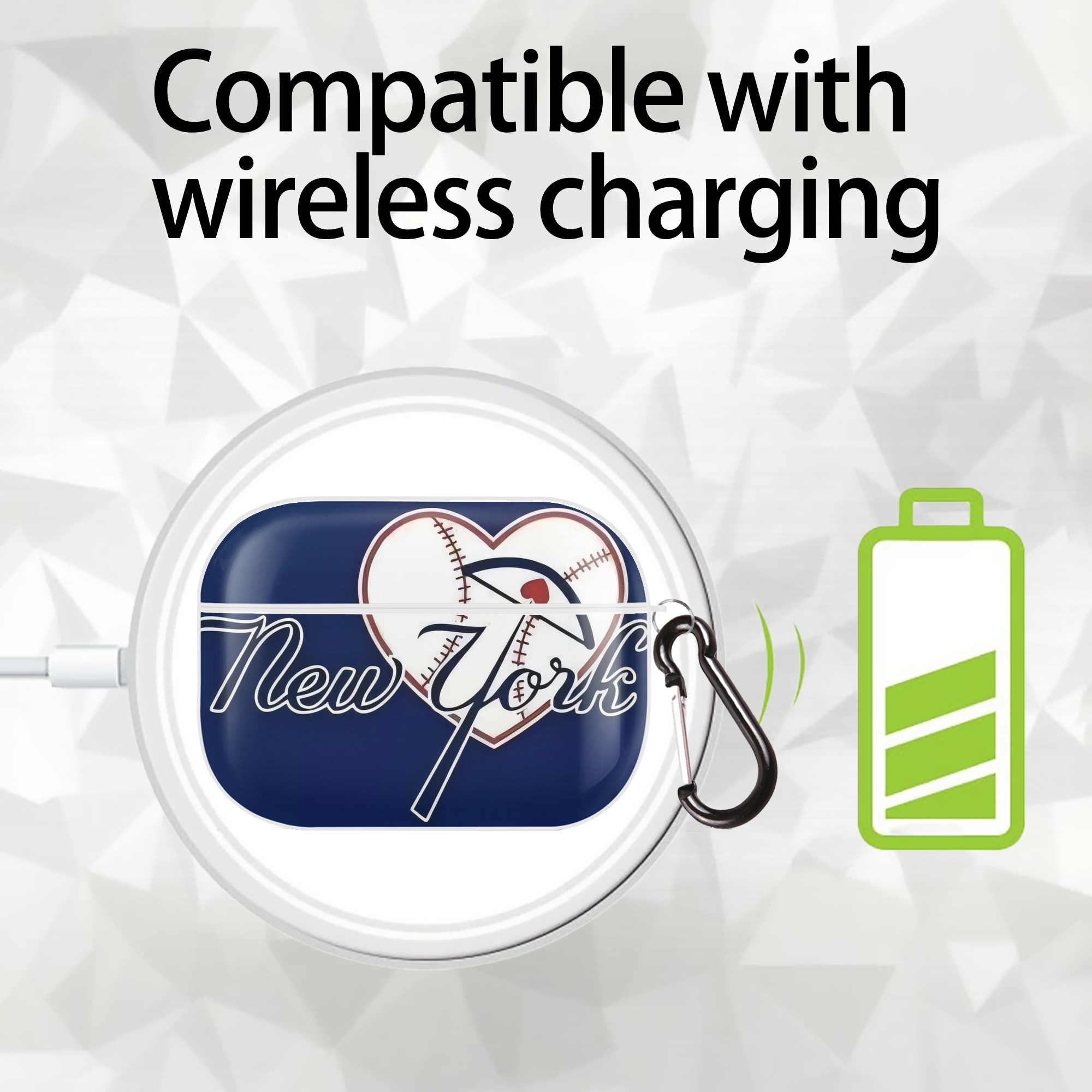 New York Yankees 354 AirPods Pro Hard Case White With Keychain, Durable Flexible PC, Precise Cutouts, Anti-Fingerprint, Yellowing & Scratch Resistant, Full Protection, Washable