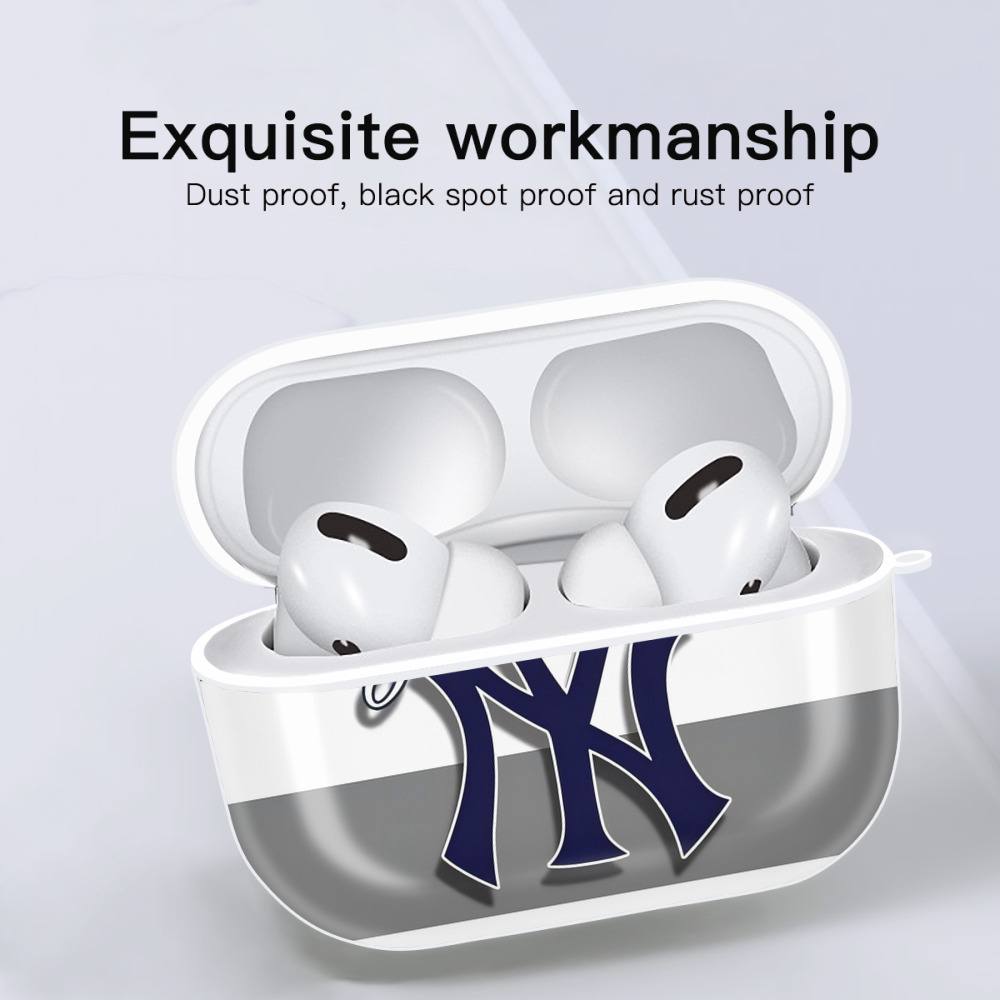New York Yankees 356 AirPods Pro Hard Case White With Keychain, Durable Flexible PC, Precise Cutouts, Anti-Fingerprint, Yellowing & Scratch Resistant, Full Protection, Washable