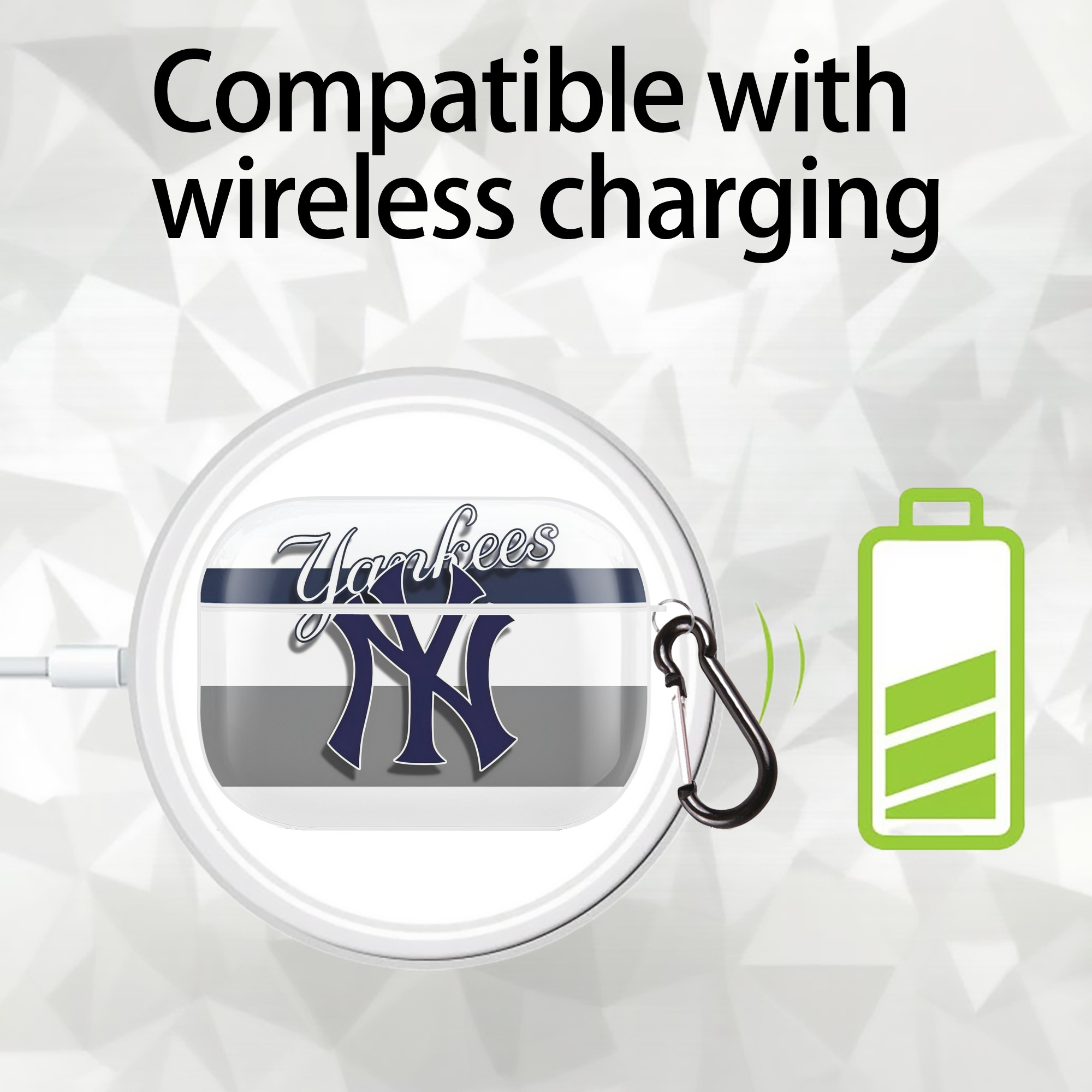 New York Yankees 356 AirPods Pro Hard Case White With Keychain, Durable Flexible PC, Precise Cutouts, Anti-Fingerprint, Yellowing & Scratch Resistant, Full Protection, Washable