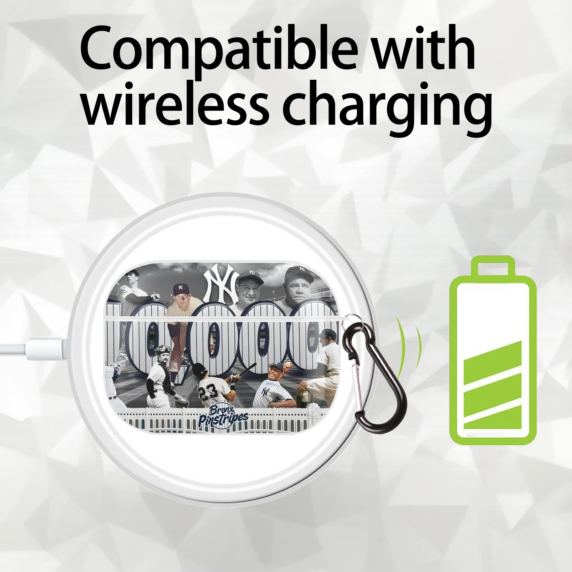 New York Yankees 357 AirPods Pro Hard Case White With Keychain, Durable Flexible PC, Precise Cutouts, Anti-Fingerprint, Yellowing & Scratch Resistant, Full Protection, Washable